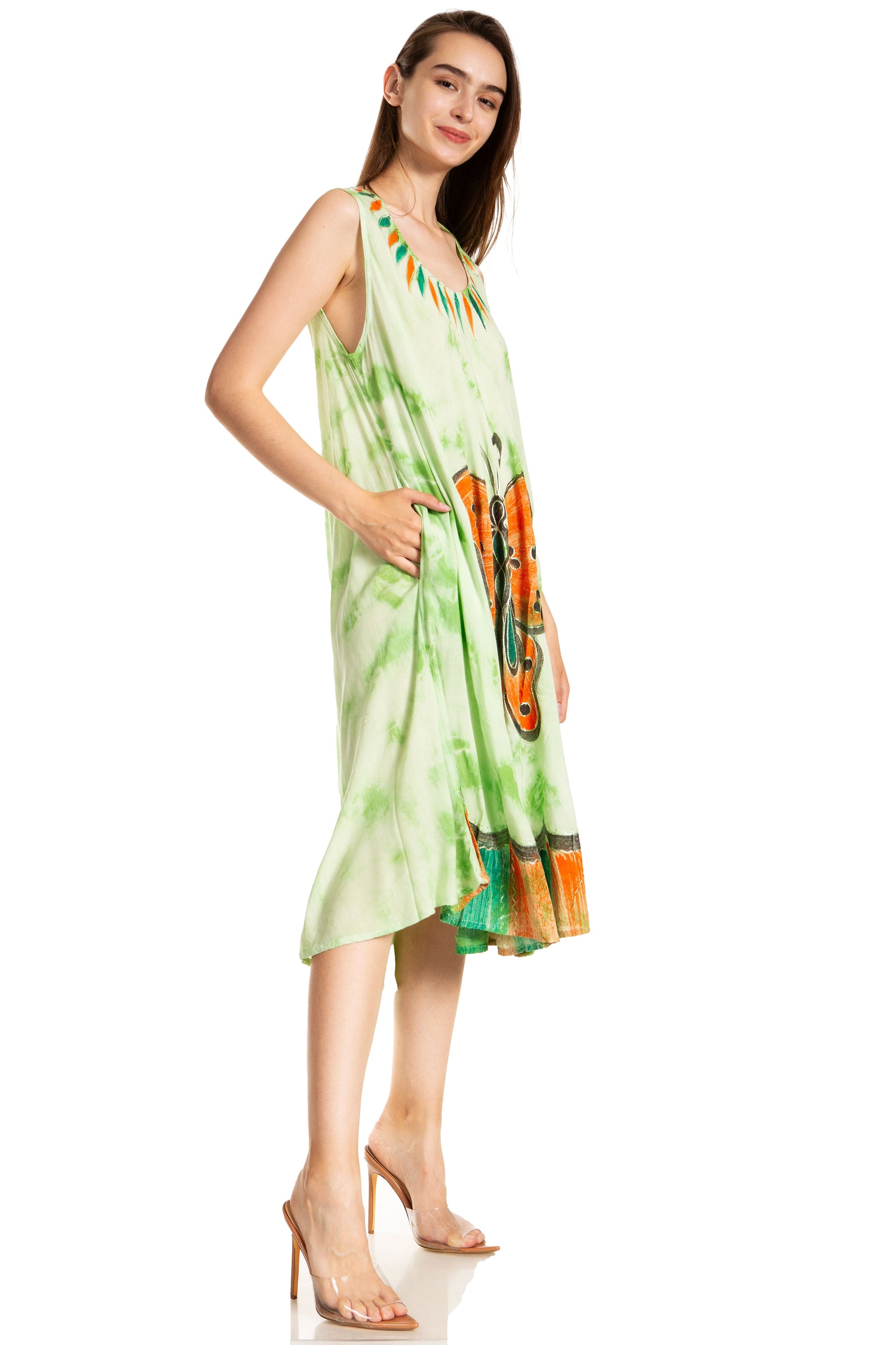 Sakkas Butterfly Tie Dye Tank Sheath Caftan Mid Length Dress - Concordia Style Boutique