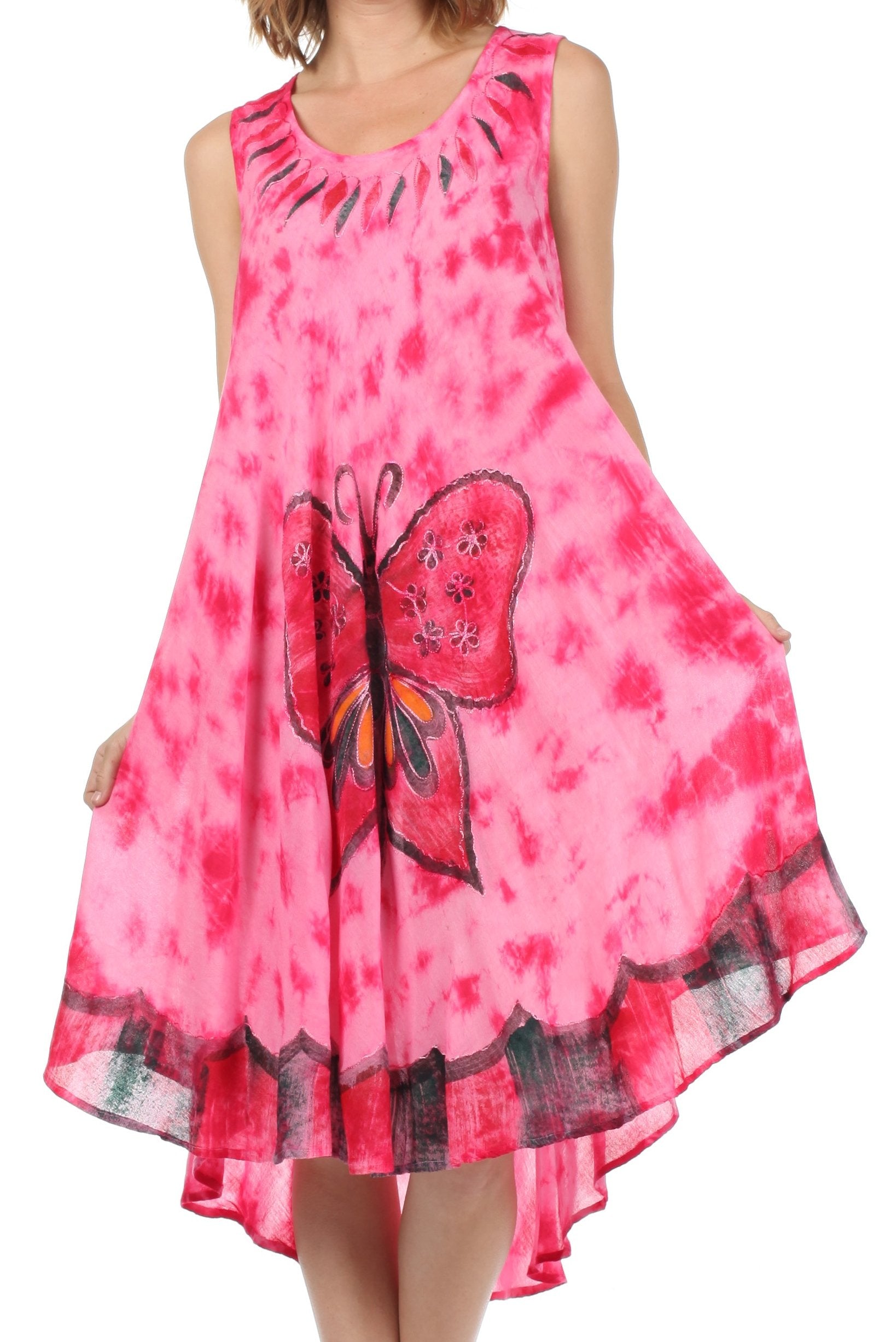Sakkas Butterfly Tie Dye Tank Sheath Caftan Mid Length Dress - Concordia Style Boutique