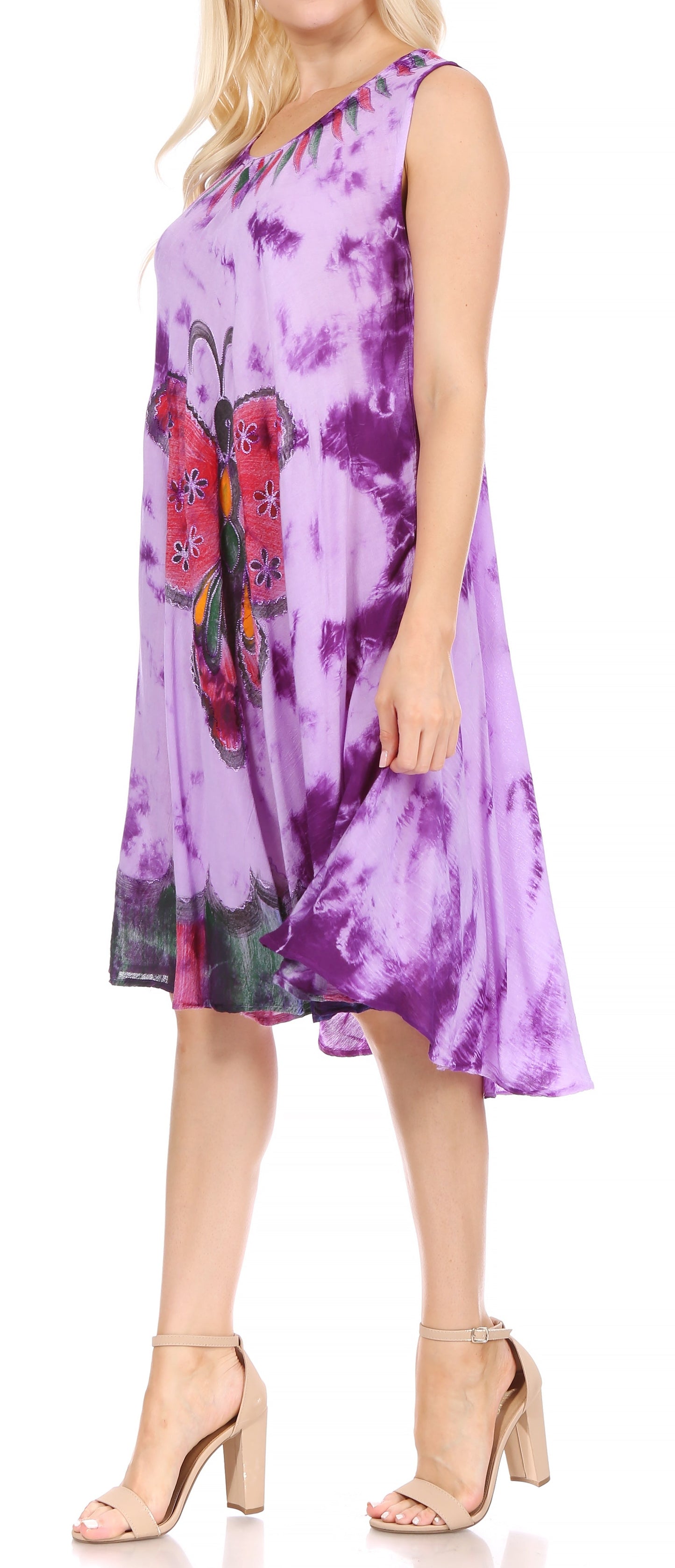 Sakkas Butterfly Tie Dye Tank Sheath Caftan Mid Length Dress - Concordia Style Boutique