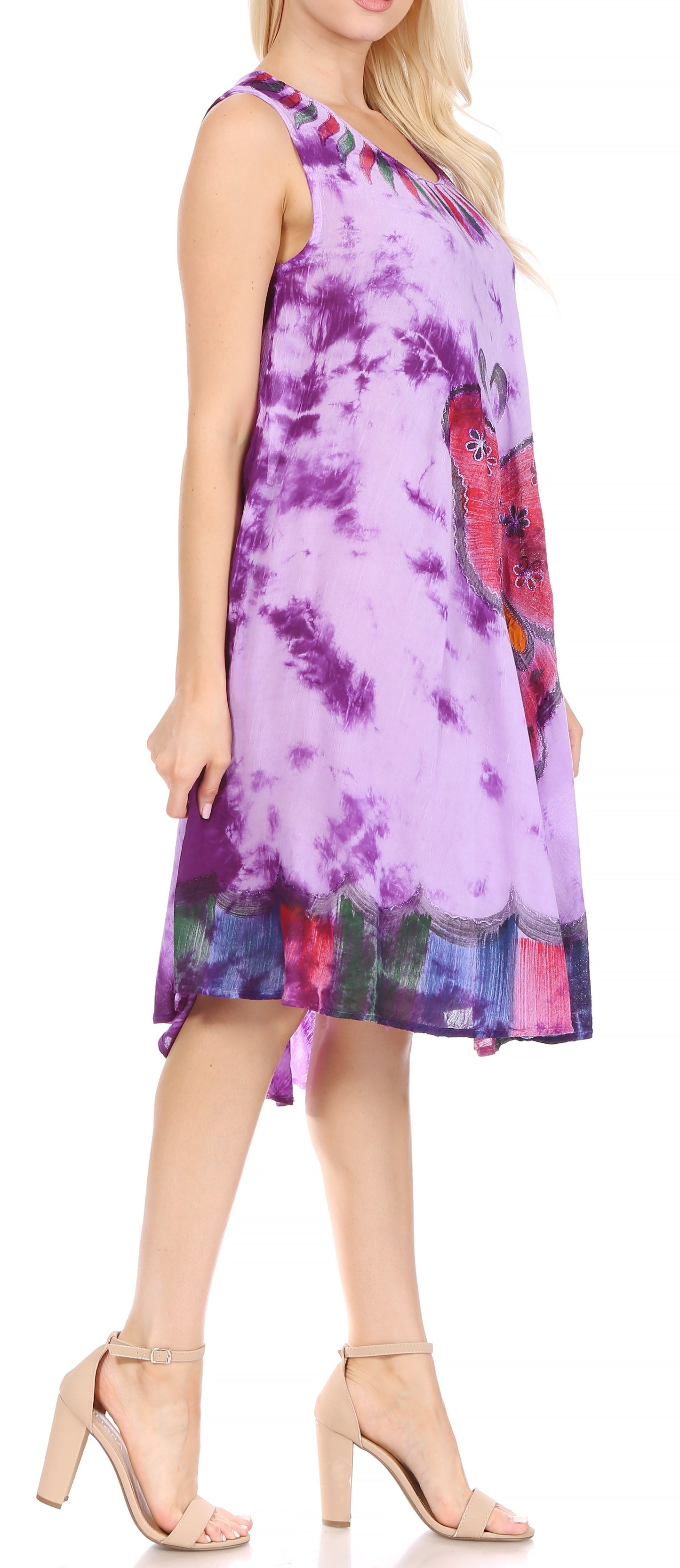 Sakkas Butterfly Tie Dye Tank Sheath Caftan Mid Length Dress - Concordia Style Boutique