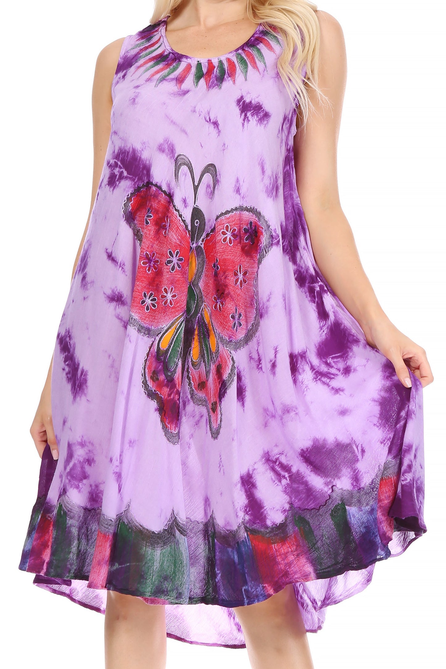 Sakkas Butterfly Tie Dye Tank Sheath Caftan Mid Length Dress - Concordia Style Boutique