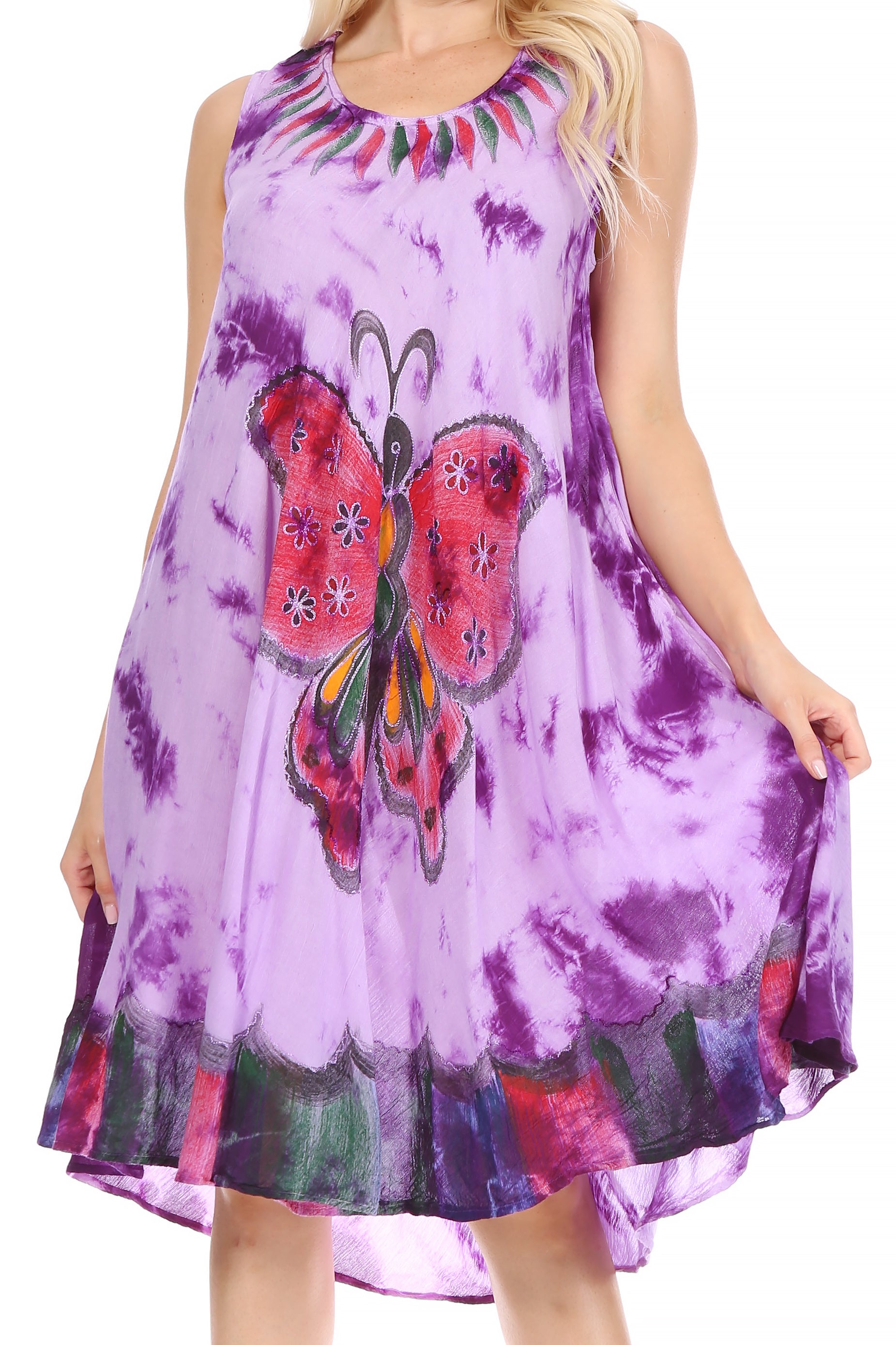 Sakkas Butterfly Tie Dye Tank Sheath Caftan Mid Length Dress - Concordia Style Boutique