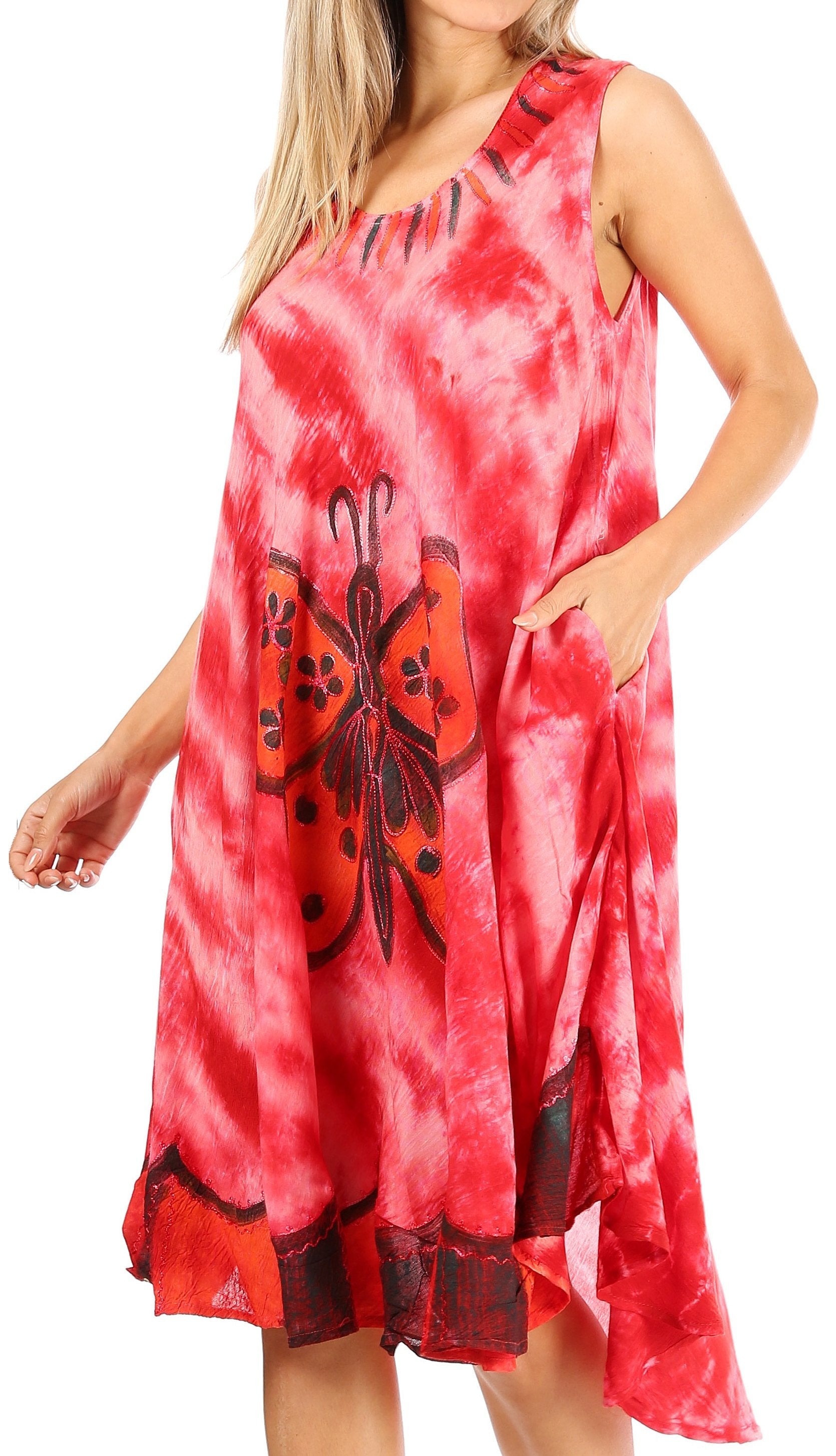 Sakkas Butterfly Tie Dye Tank Sheath Caftan Mid Length Dress - Concordia Style Boutique