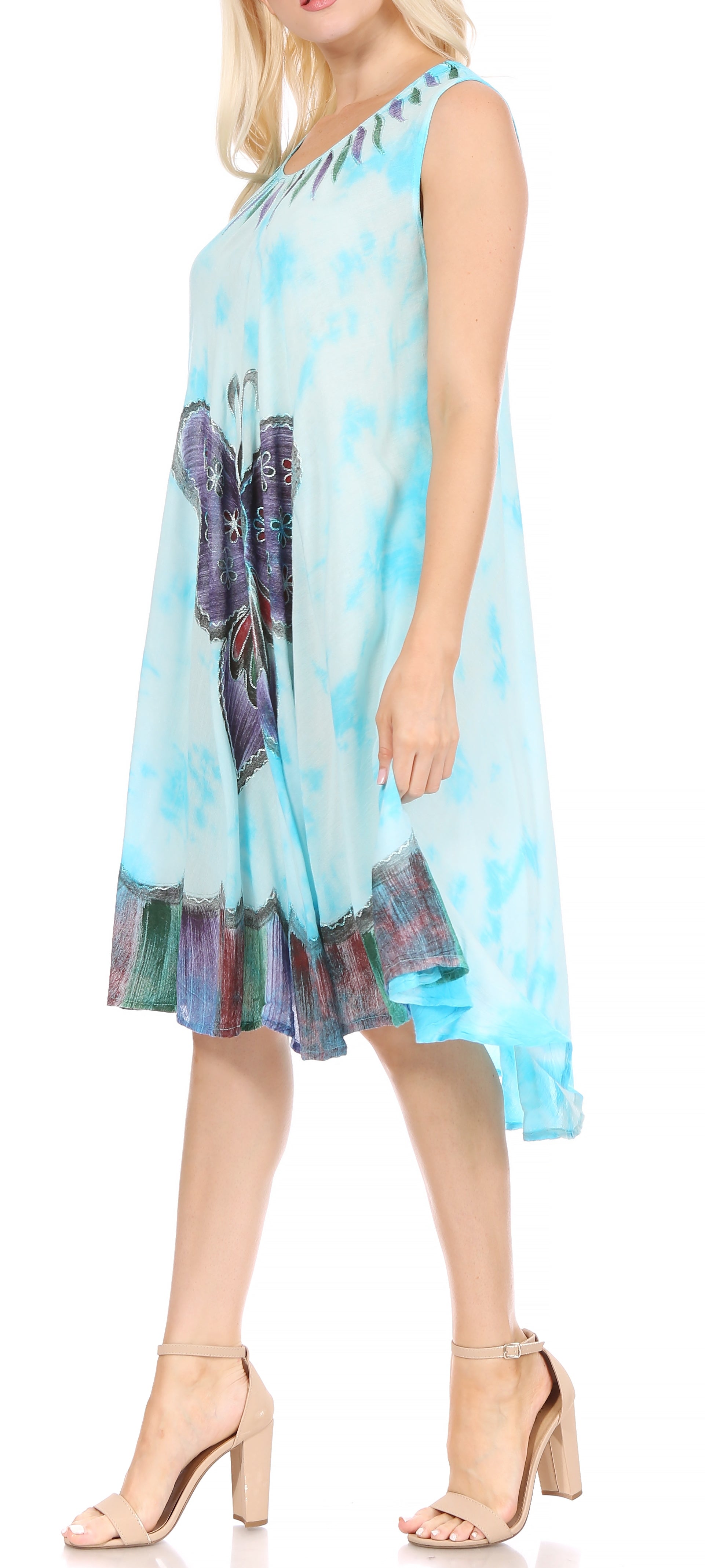 Sakkas Butterfly Tie Dye Tank Sheath Caftan Mid Length Dress - Concordia Style Boutique