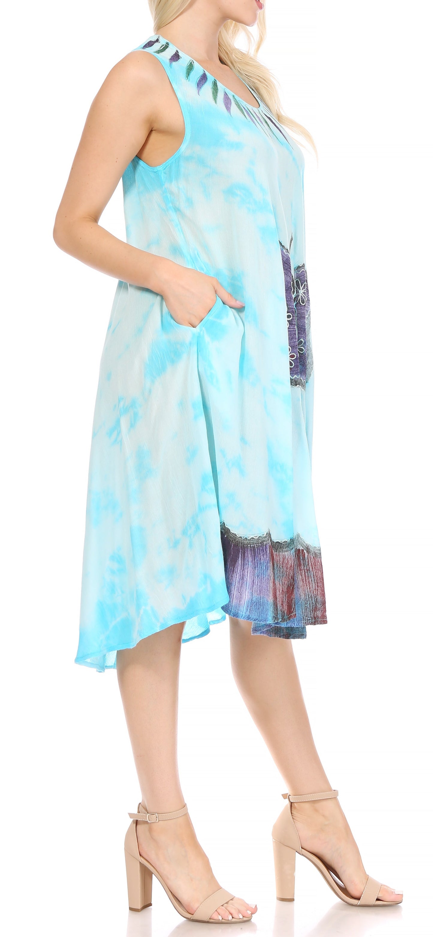 Sakkas Butterfly Tie Dye Tank Sheath Caftan Mid Length Dress - Concordia Style Boutique