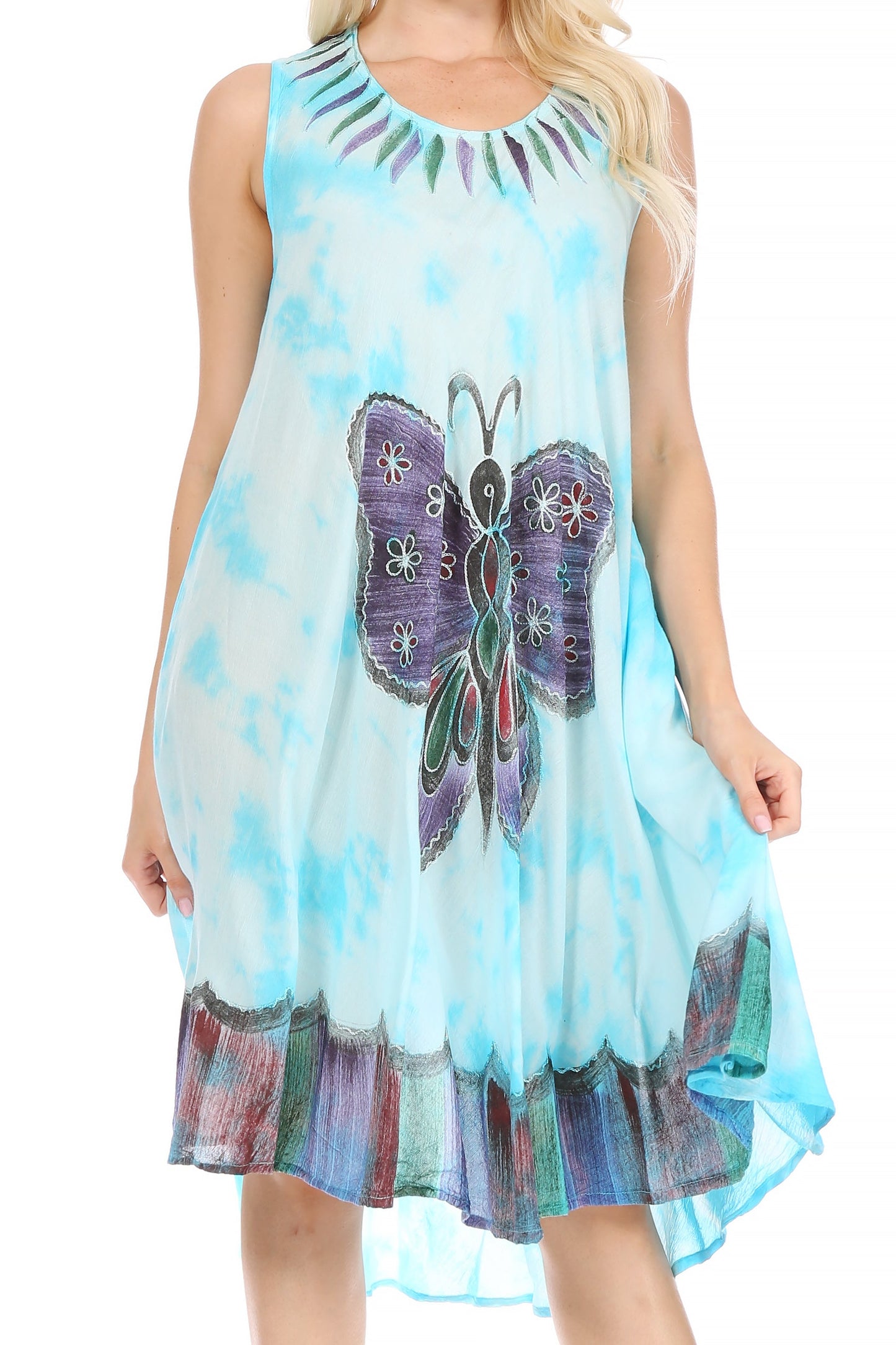 Sakkas Butterfly Tie Dye Tank Sheath Caftan Mid Length Dress - Concordia Style Boutique