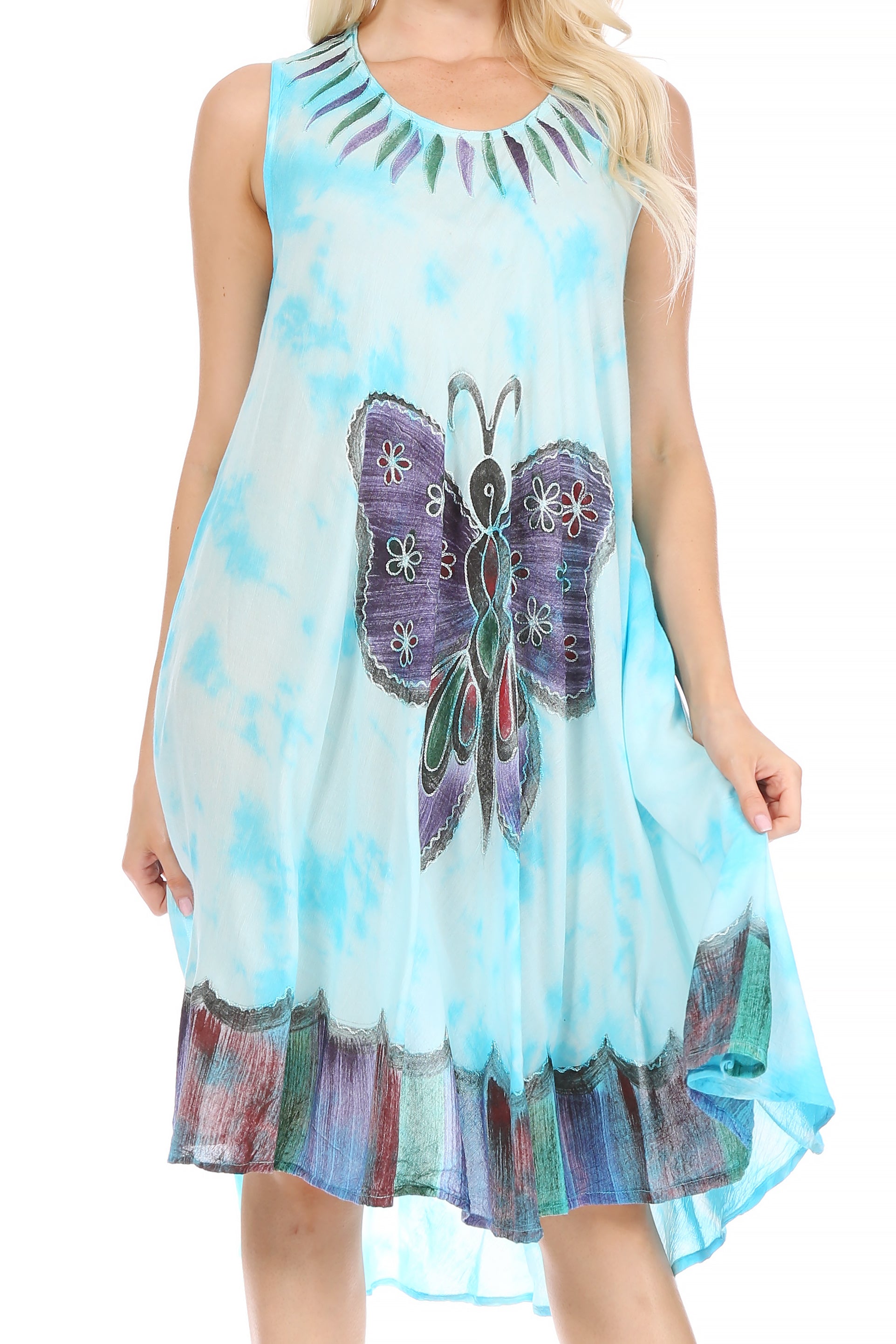 Sakkas Butterfly Tie Dye Tank Sheath Caftan Mid Length Dress - Concordia Style Boutique