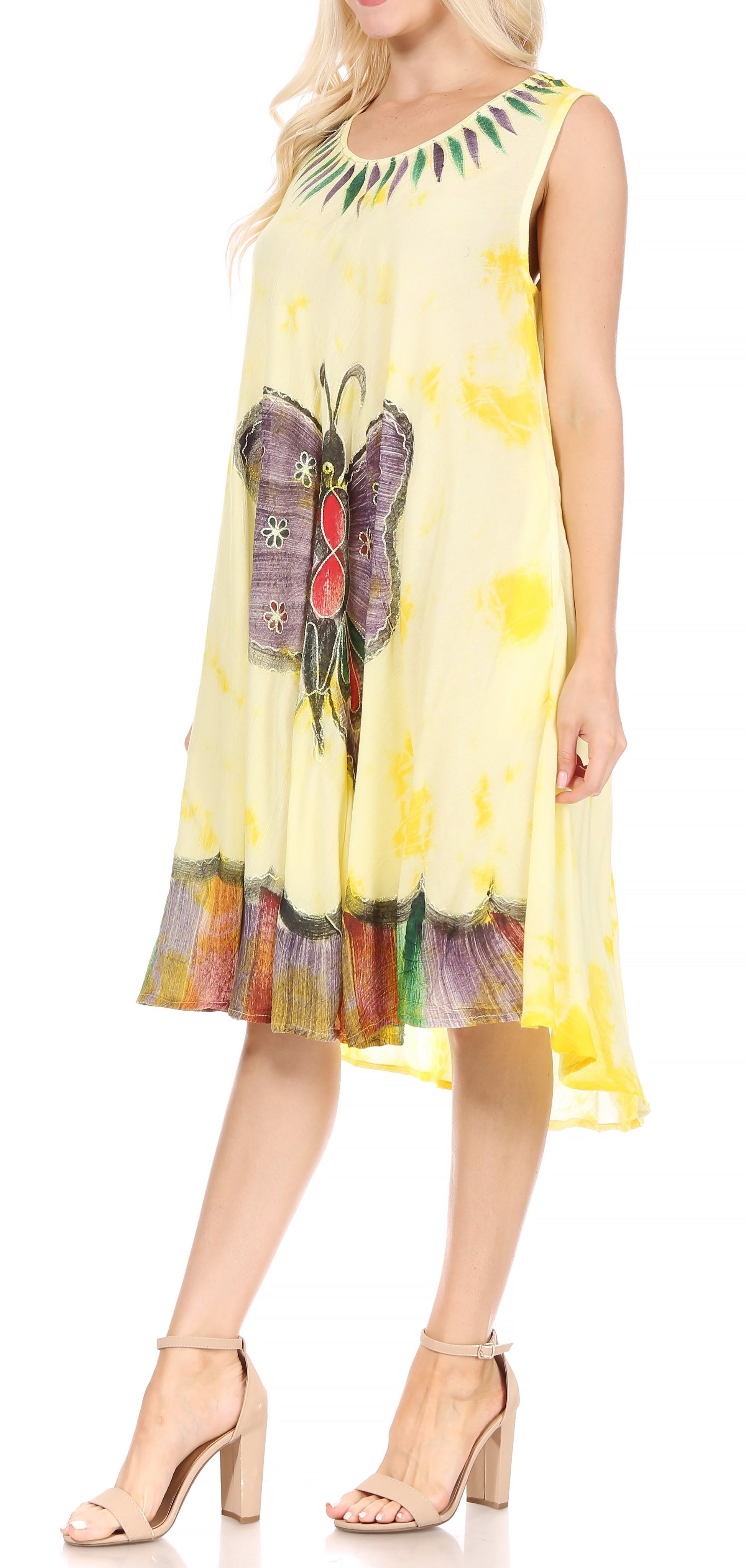 Sakkas Butterfly Tie Dye Tank Sheath Caftan Mid Length Dress - Concordia Style Boutique