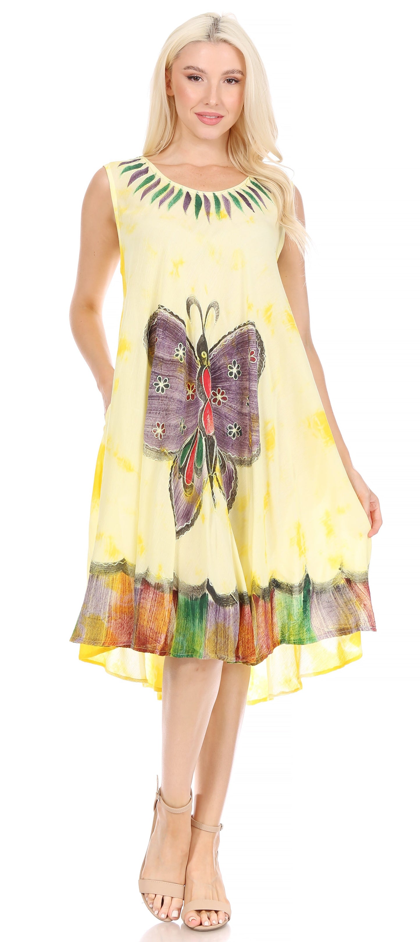 Sakkas Butterfly Tie Dye Tank Sheath Caftan Mid Length Dress - Concordia Style Boutique