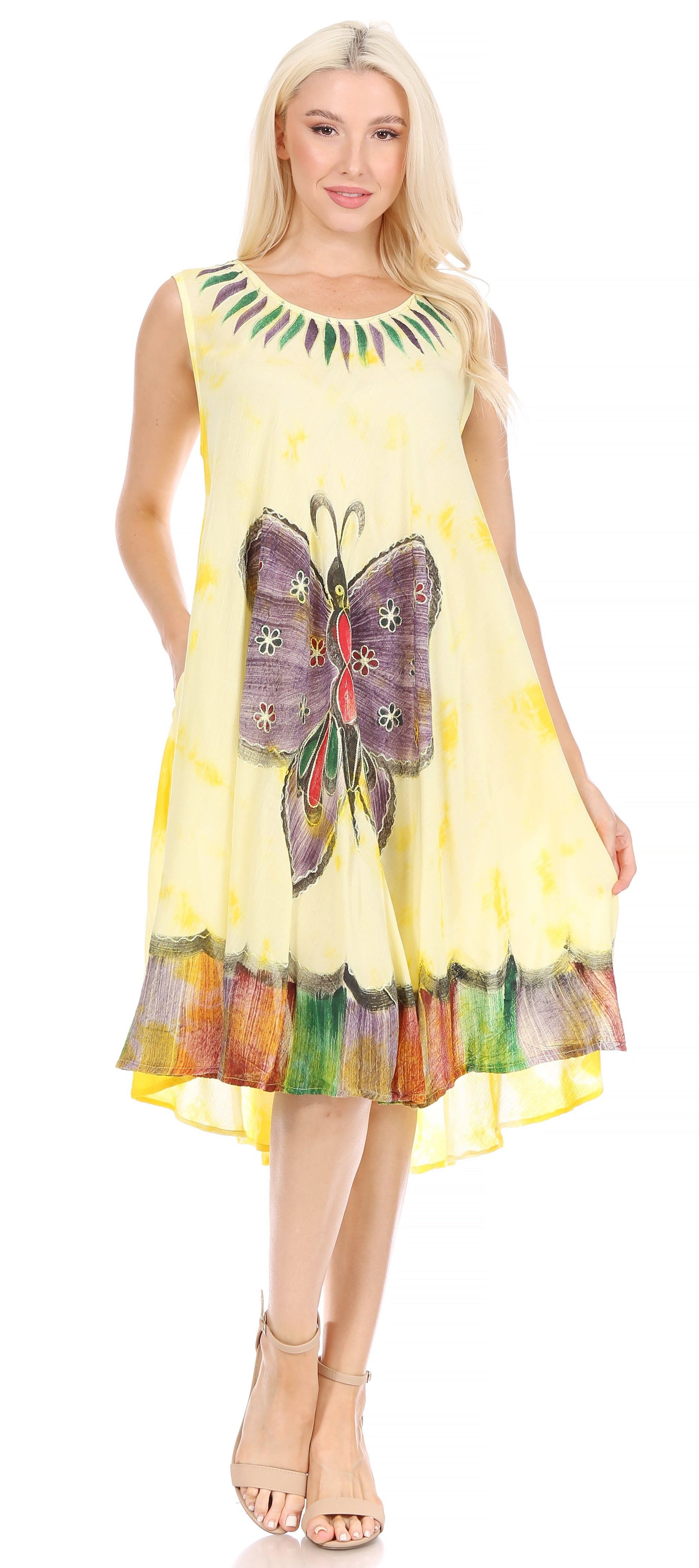 Sakkas Butterfly Tie Dye Tank Sheath Caftan Mid Length Dress - Concordia Style Boutique