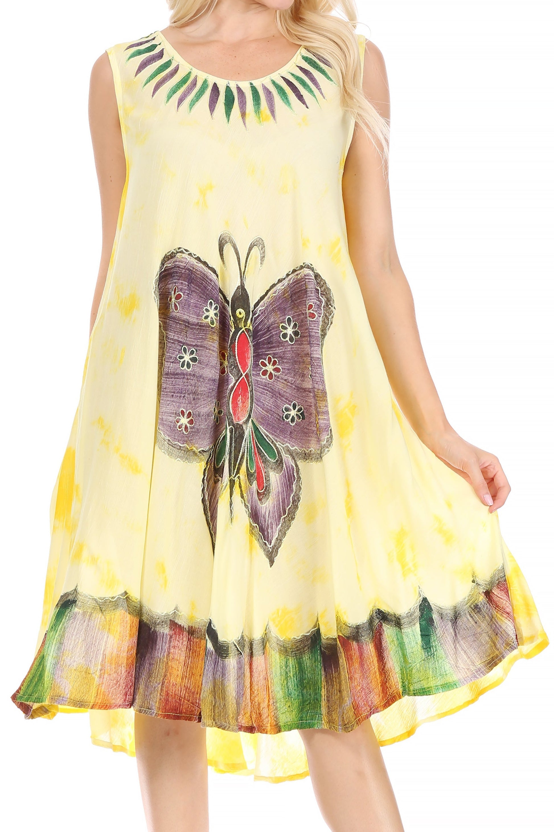 Sakkas Butterfly Tie Dye Tank Sheath Caftan Mid Length Dress - Concordia Style Boutique
