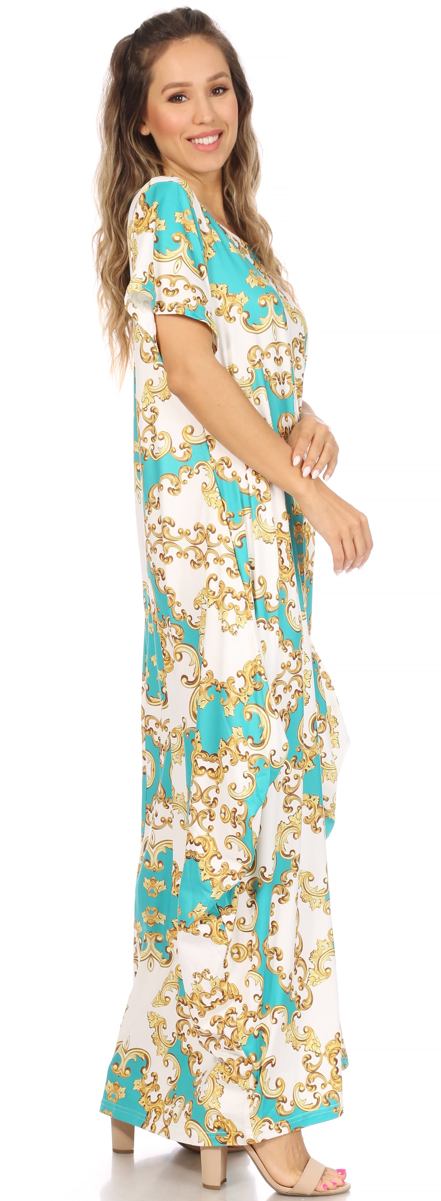 Sakkas Abeni Women's Short Sleeve Casual Print Long Maxi Cover-up Caftan Dress - Concordia Style Boutique