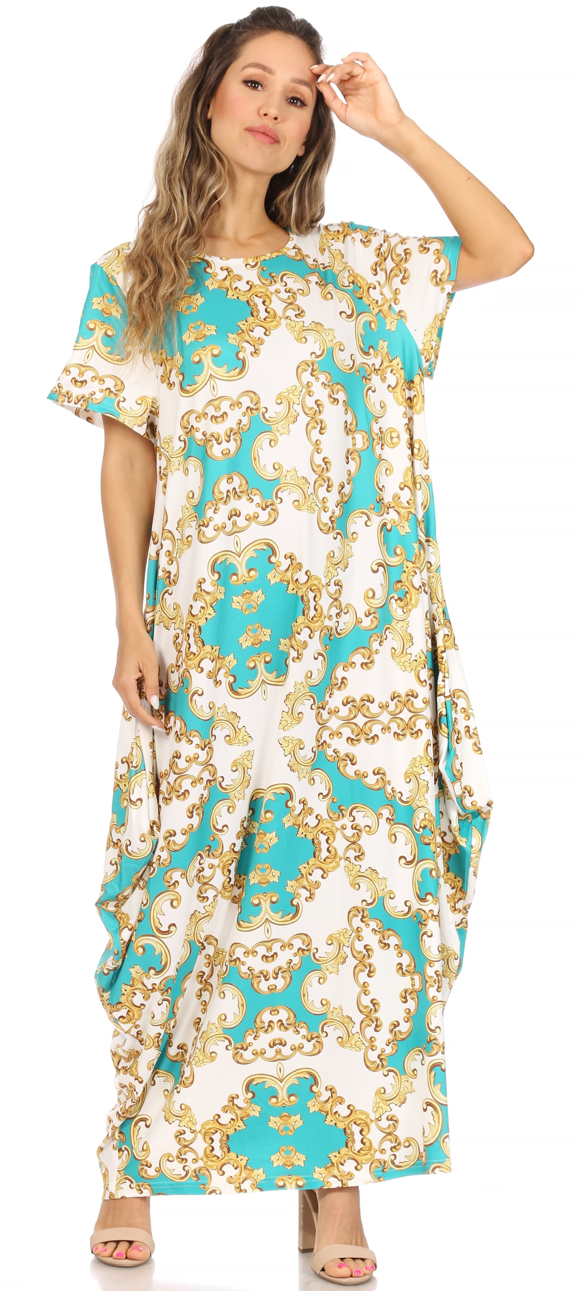 Sakkas Abeni Women's Short Sleeve Casual Print Long Maxi Cover-up Caftan Dress - Concordia Style Boutique