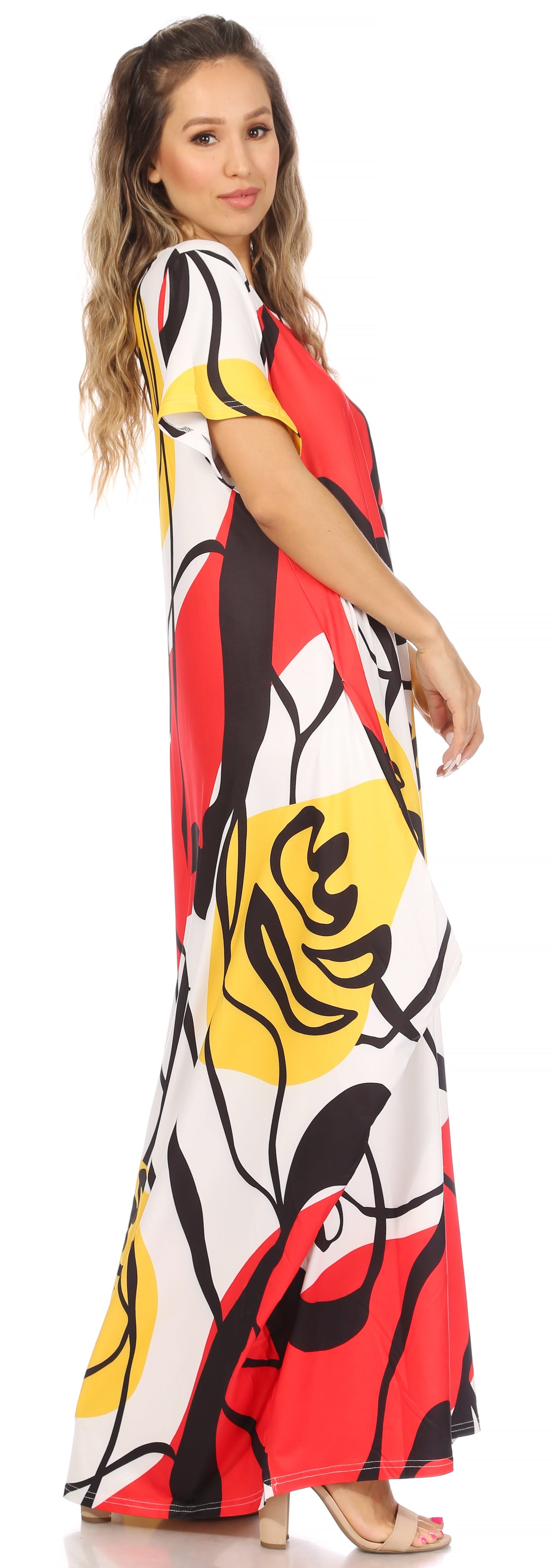Sakkas Abeni Women's Short Sleeve Casual Print Long Maxi Cover-up Caftan Dress - Concordia Style Boutique