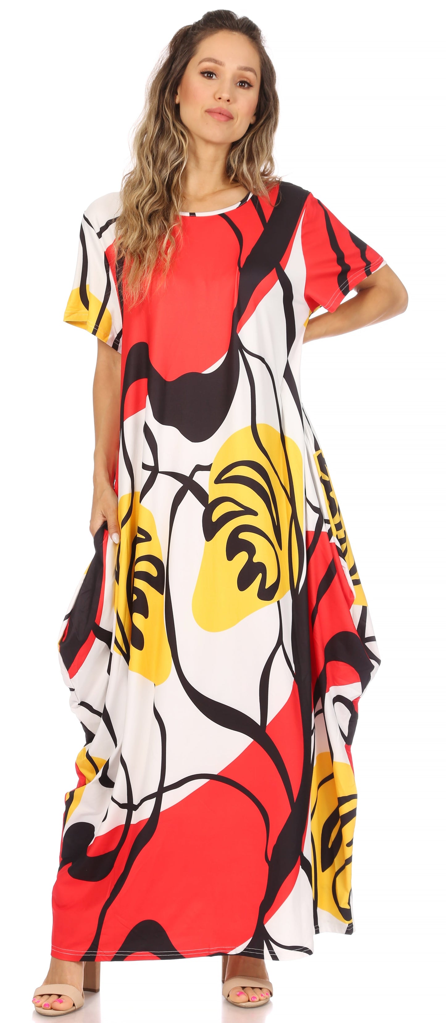 Sakkas Abeni Women's Short Sleeve Casual Print Long Maxi Cover-up Caftan Dress - Concordia Style Boutique