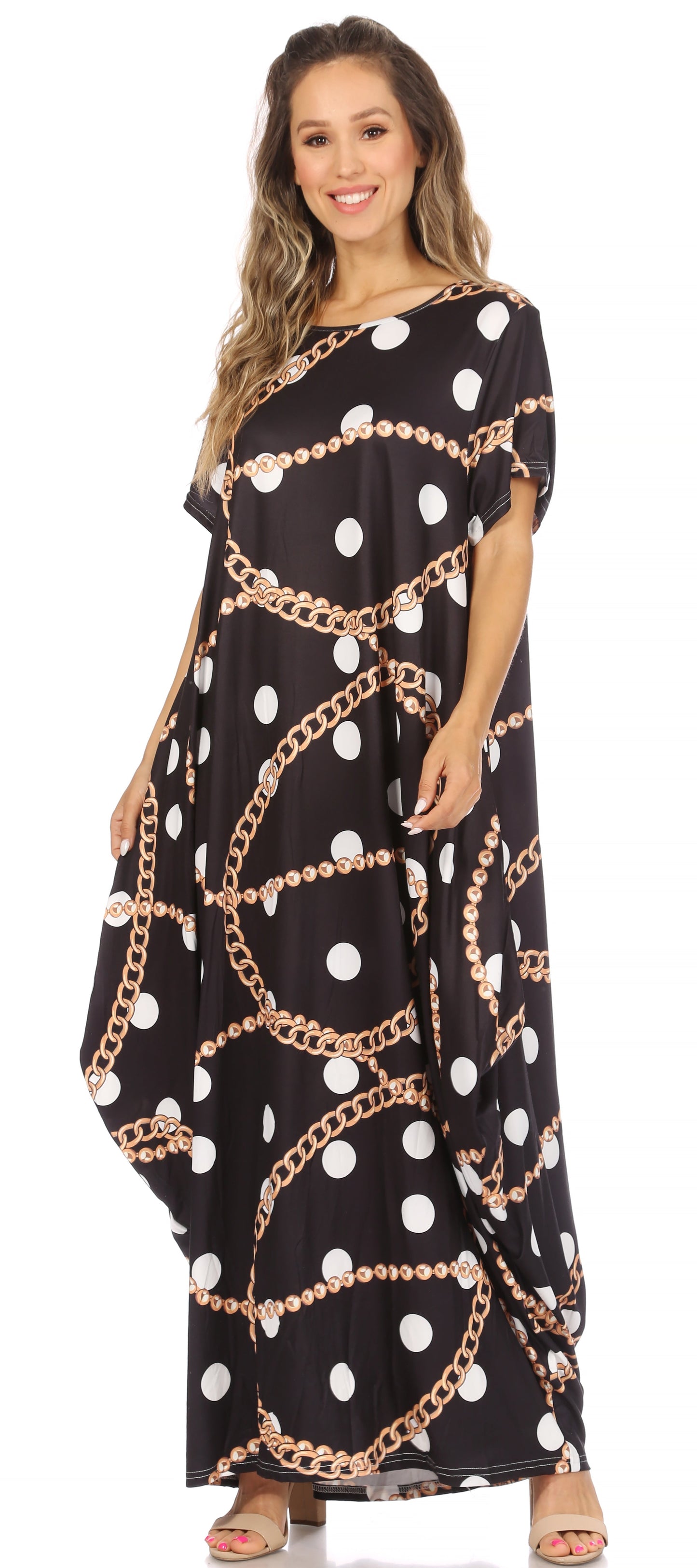 Sakkas Abeni Women's Short Sleeve Casual Print Long Maxi Cover-up Caftan Dress - Concordia Style Boutique