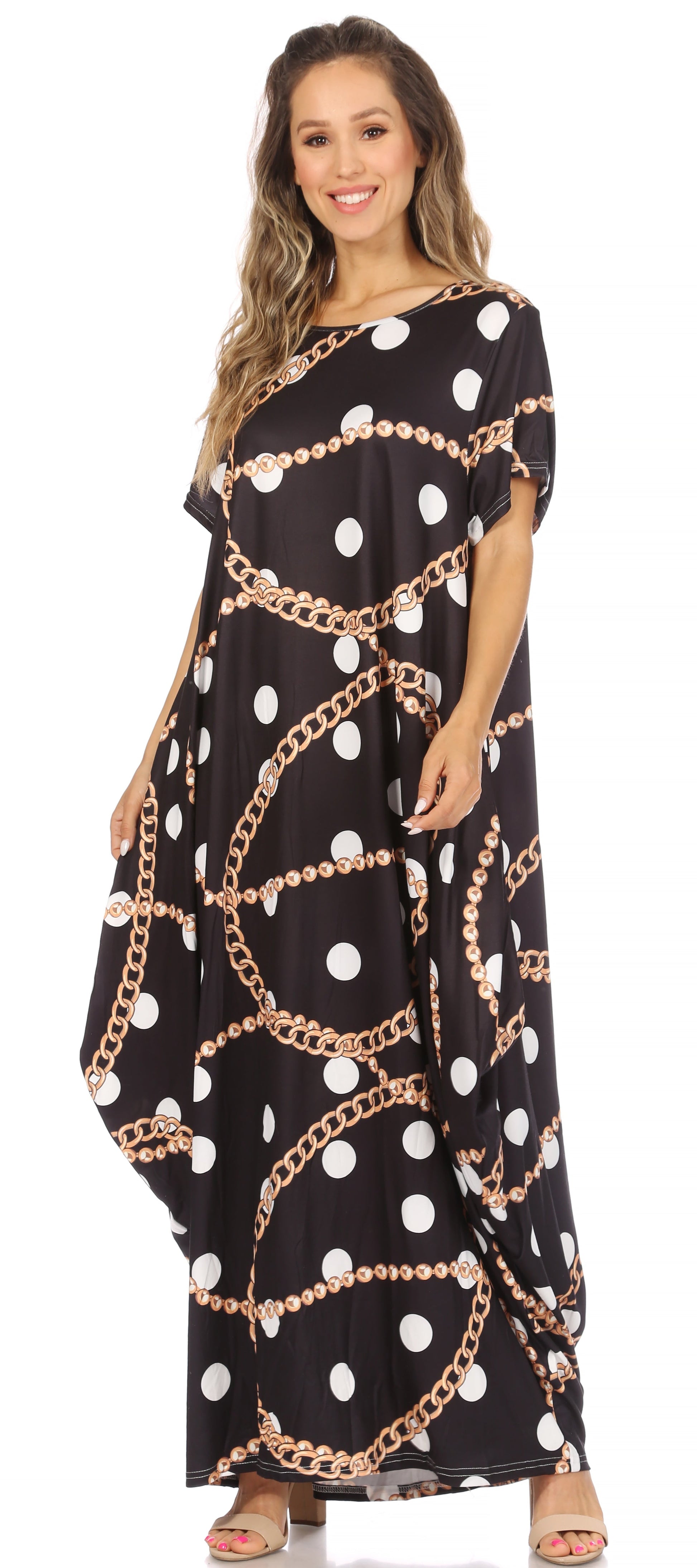 Sakkas Abeni Women's Short Sleeve Casual Print Long Maxi Cover-up Caftan Dress - Concordia Style Boutique