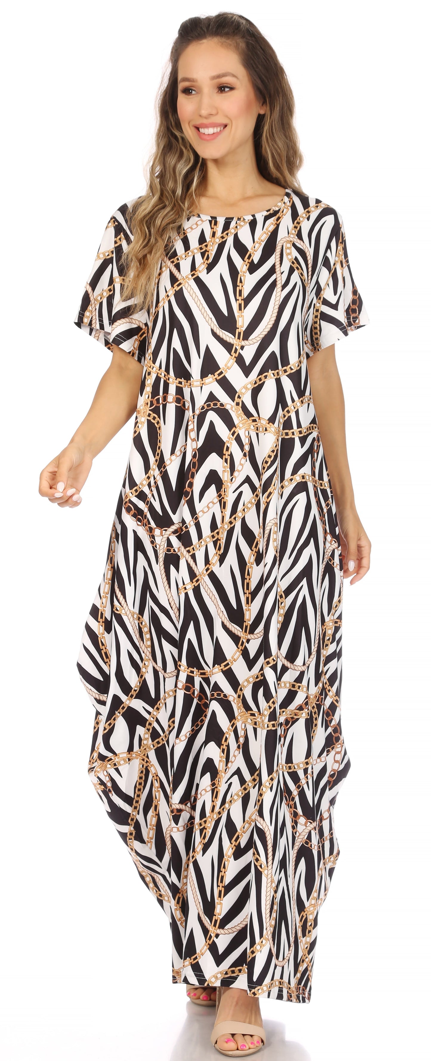 Sakkas Abeni Women's Short Sleeve Casual Print Long Maxi Cover-up Caftan Dress - Concordia Style Boutique