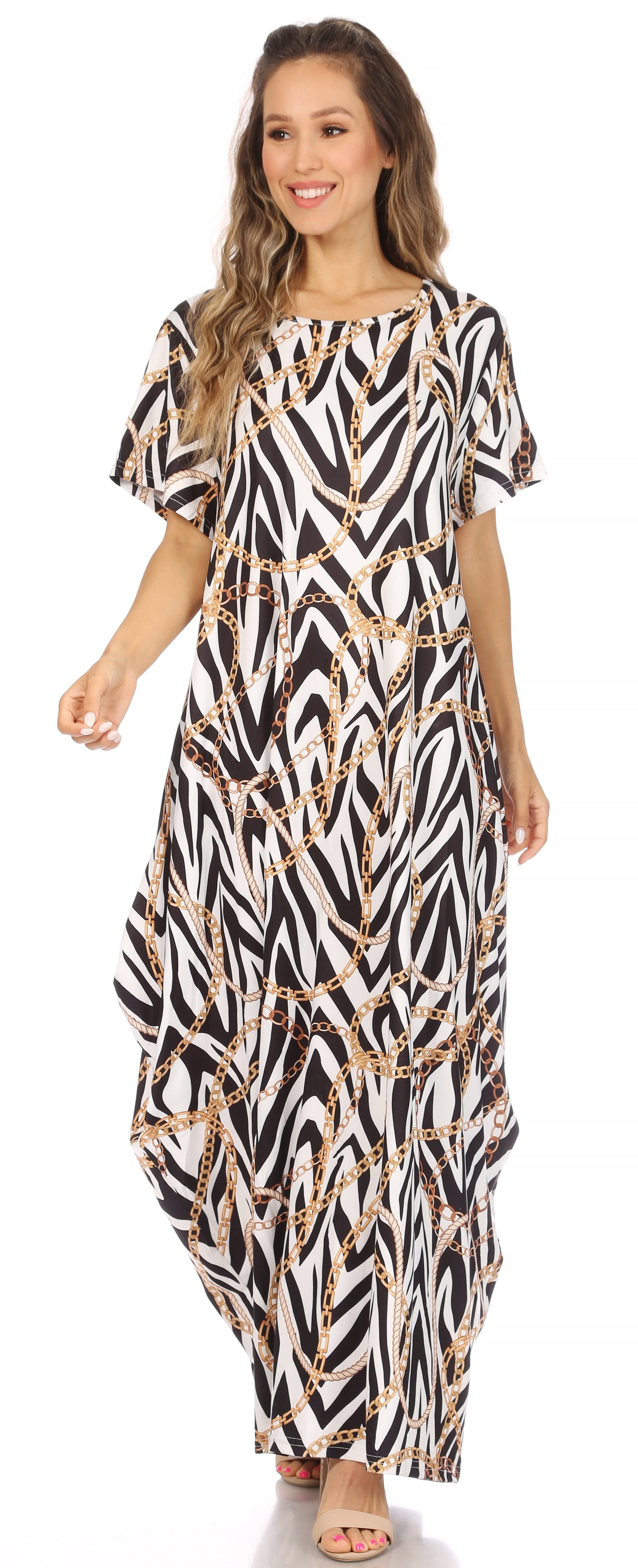 Sakkas Abeni Women's Short Sleeve Casual Print Long Maxi Cover-up Caftan Dress - Concordia Style Boutique