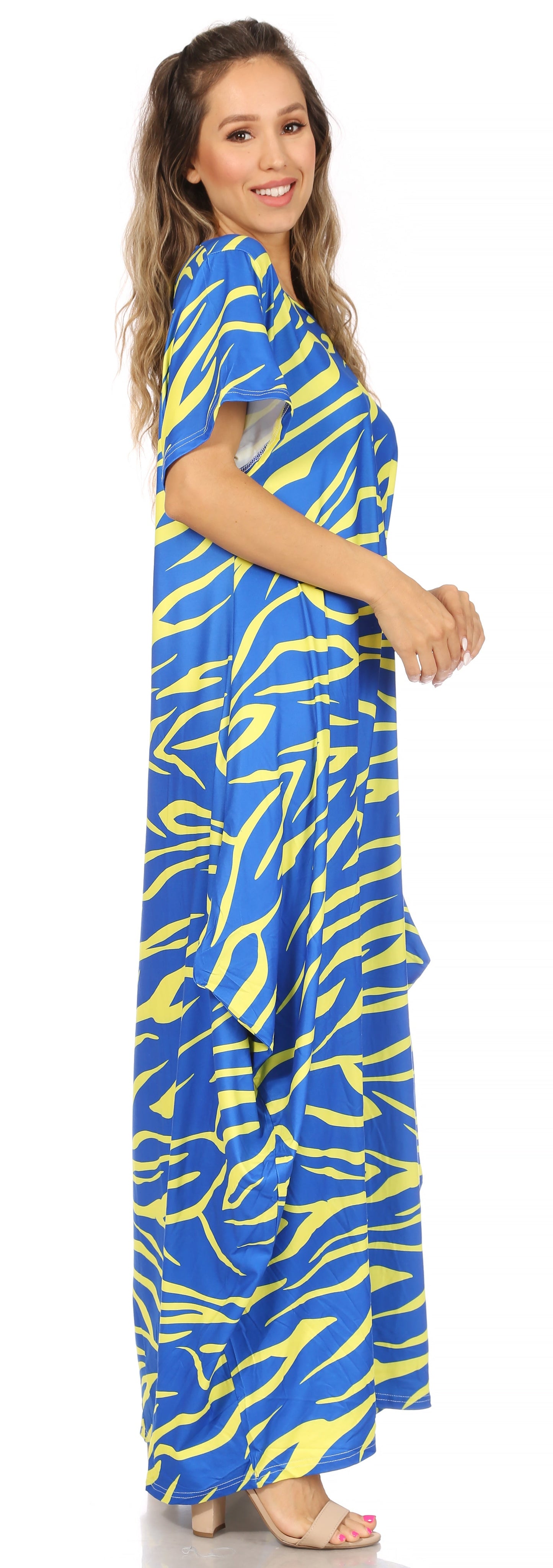 Sakkas Abeni Women's Short Sleeve Casual Print Long Maxi Cover-up Caftan Dress - Concordia Style Boutique