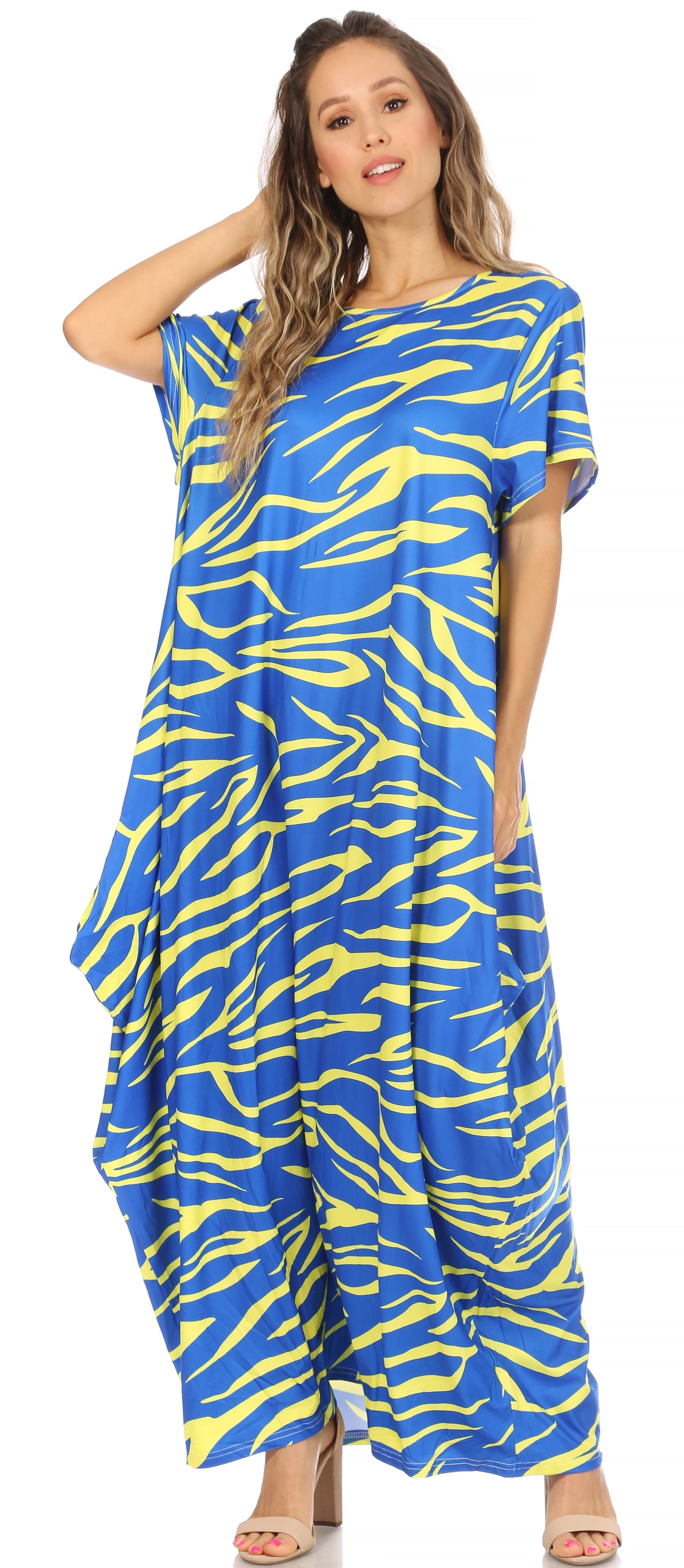 Sakkas Abeni Women's Short Sleeve Casual Print Long Maxi Cover-up Caftan Dress - Concordia Style Boutique