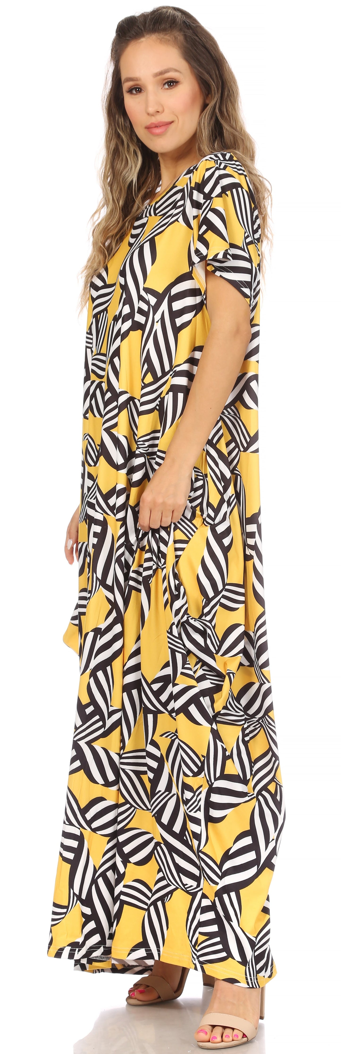 Sakkas Abeni Women's Short Sleeve Casual Print Long Maxi Cover-up Caftan Dress - Concordia Style Boutique