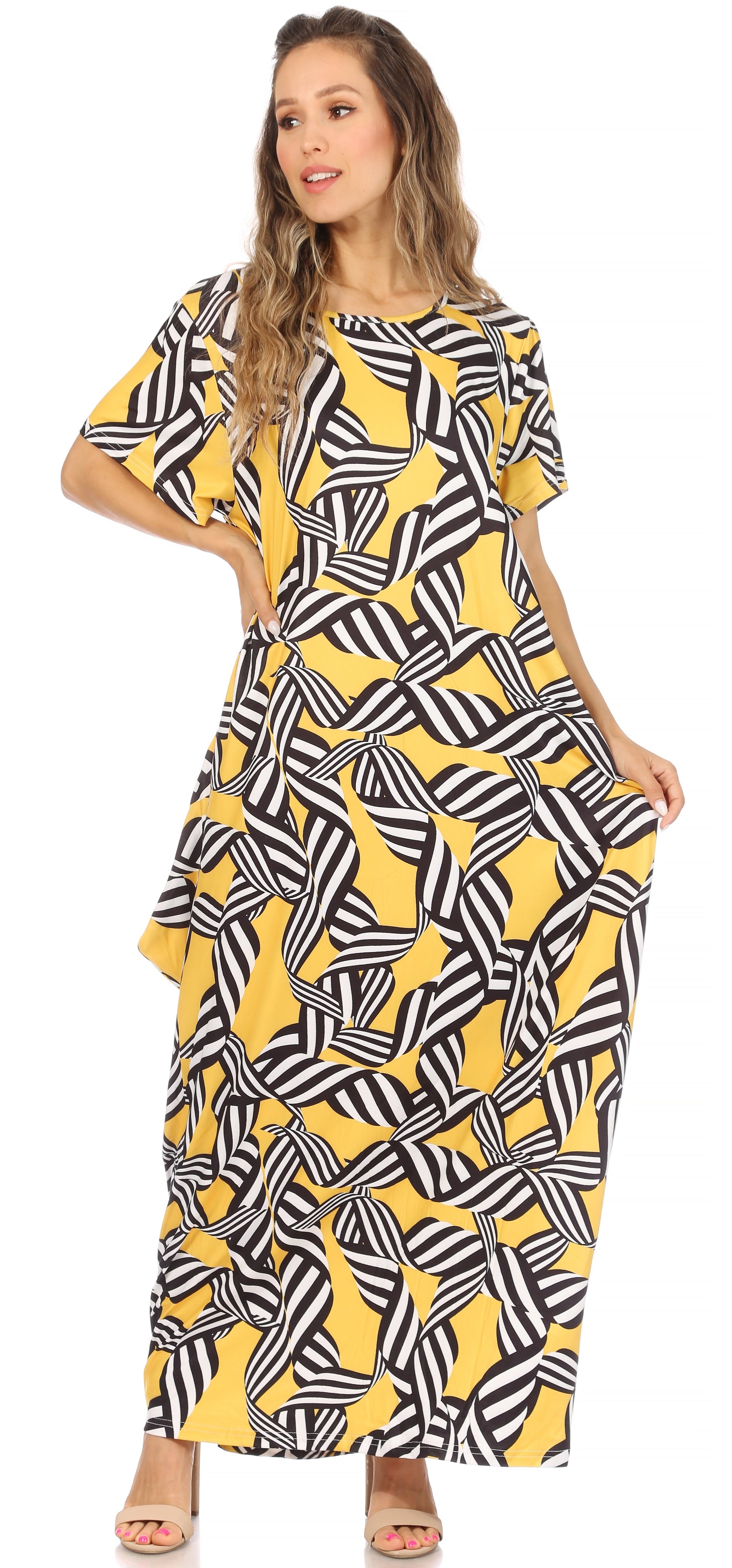 Sakkas Abeni Women's Short Sleeve Casual Print Long Maxi Cover-up Caftan Dress - Concordia Style Boutique