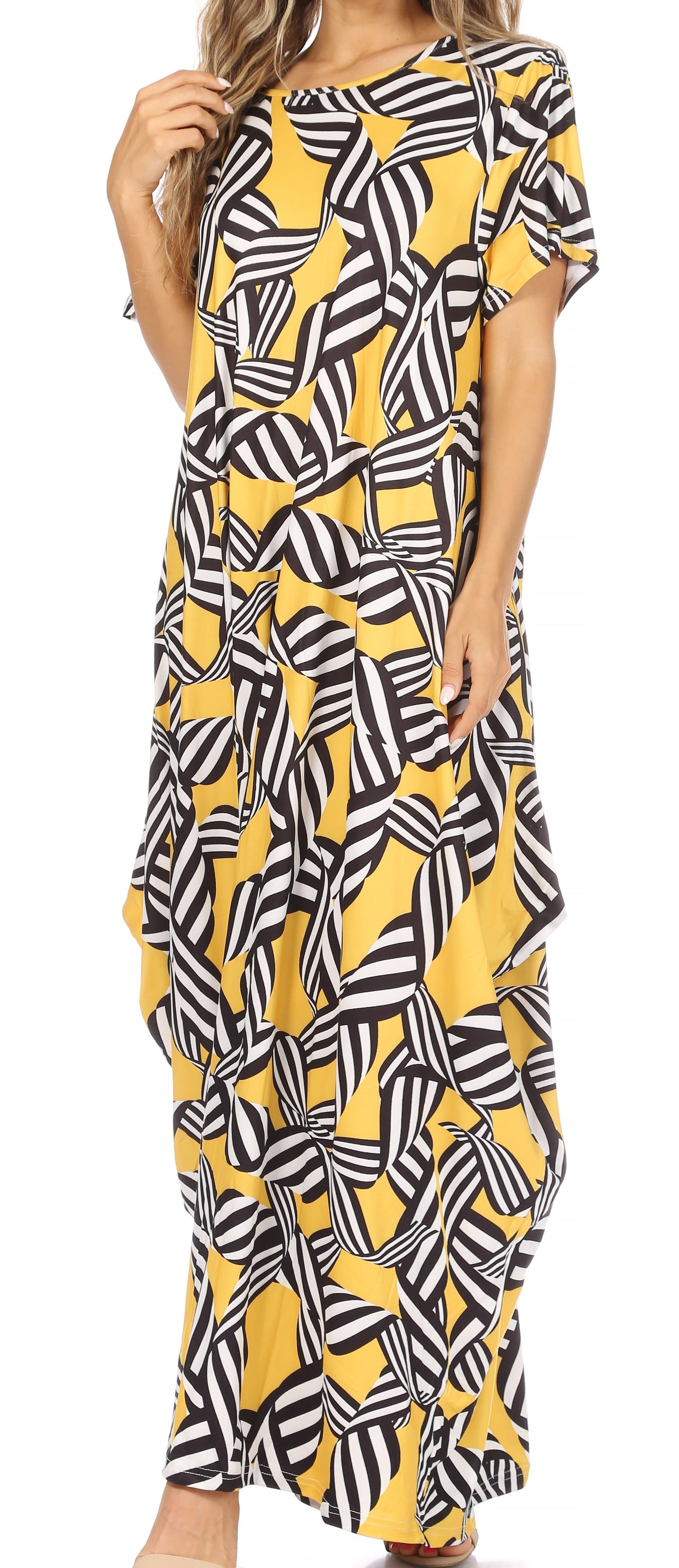 Sakkas Abeni Women's Short Sleeve Casual Print Long Maxi Cover-up Caftan Dress - Concordia Style Boutique
