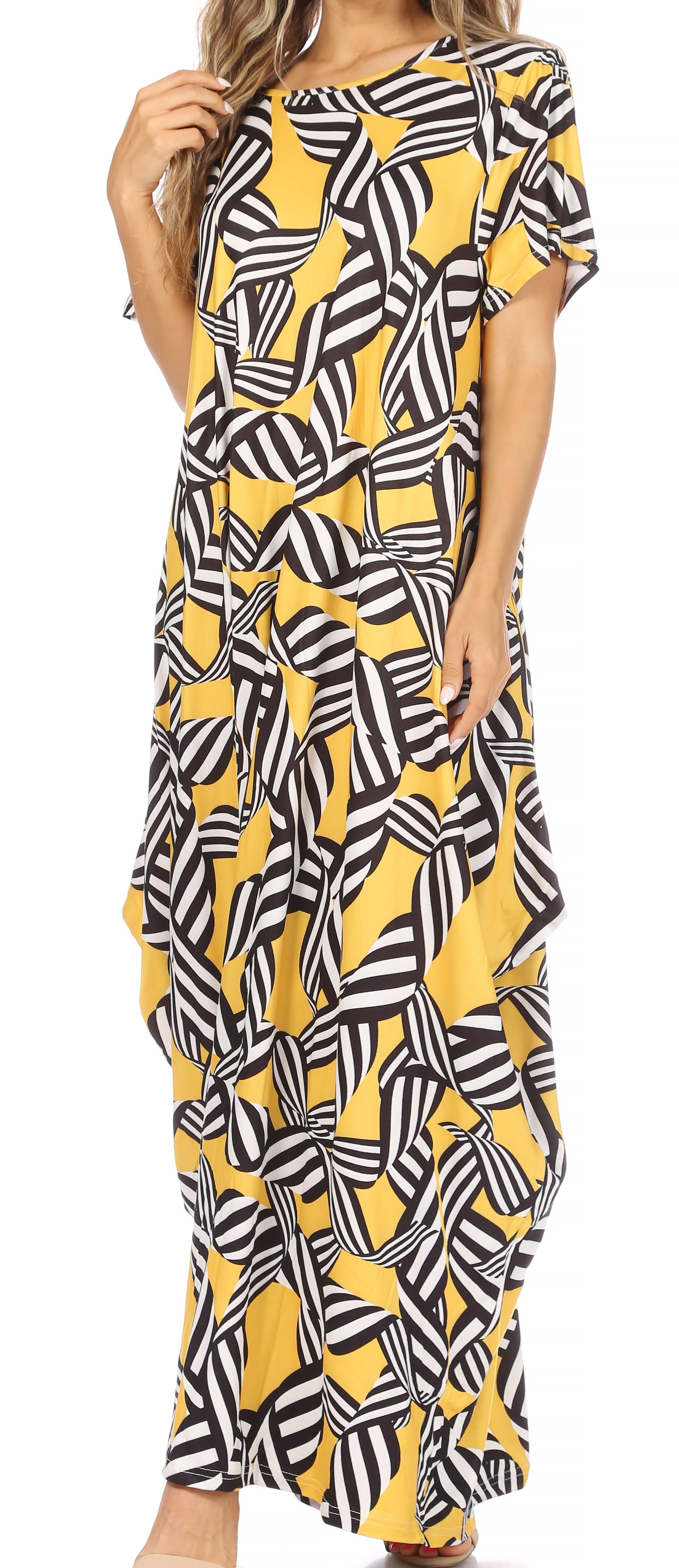 Sakkas Abeni Women's Short Sleeve Casual Print Long Maxi Cover-up Caftan Dress - Concordia Style Boutique