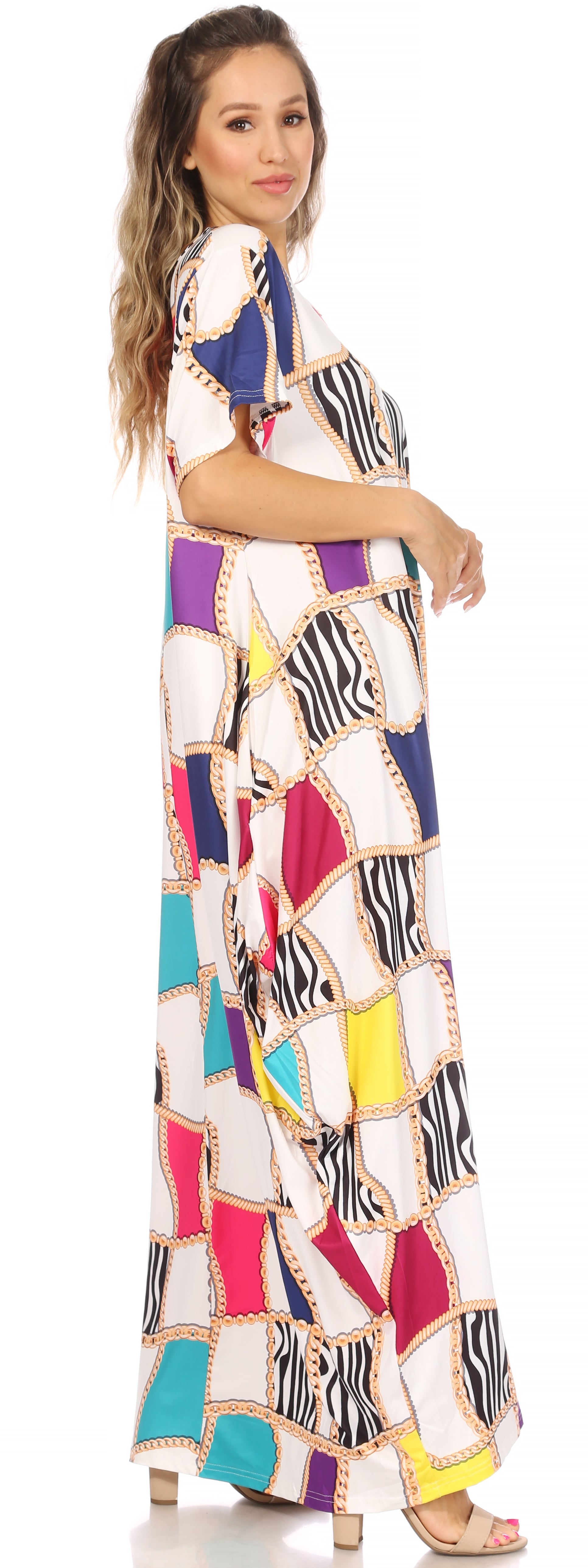 Sakkas Abeni Women's Short Sleeve Casual Print Long Maxi Cover-up Caftan Dress - Concordia Style Boutique