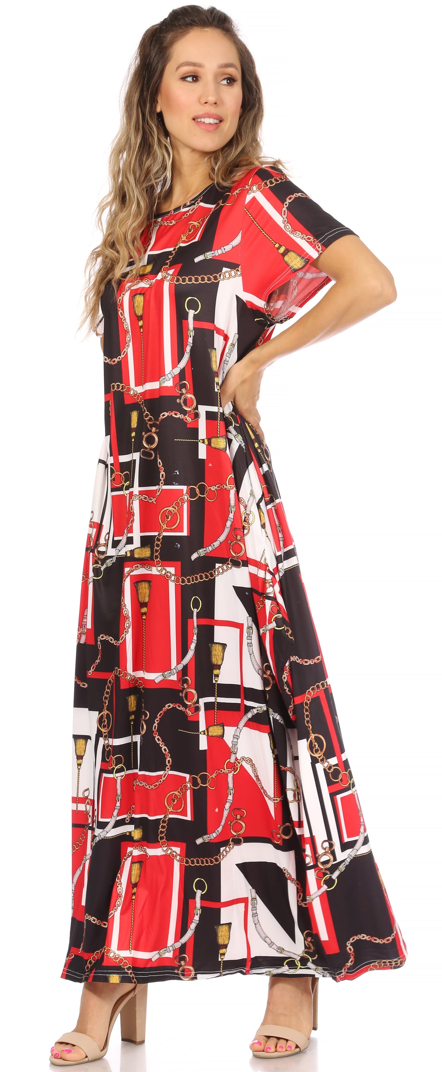Sakkas Abeni Women's Short Sleeve Casual Print Long Maxi Cover-up Caftan Dress - Concordia Style Boutique