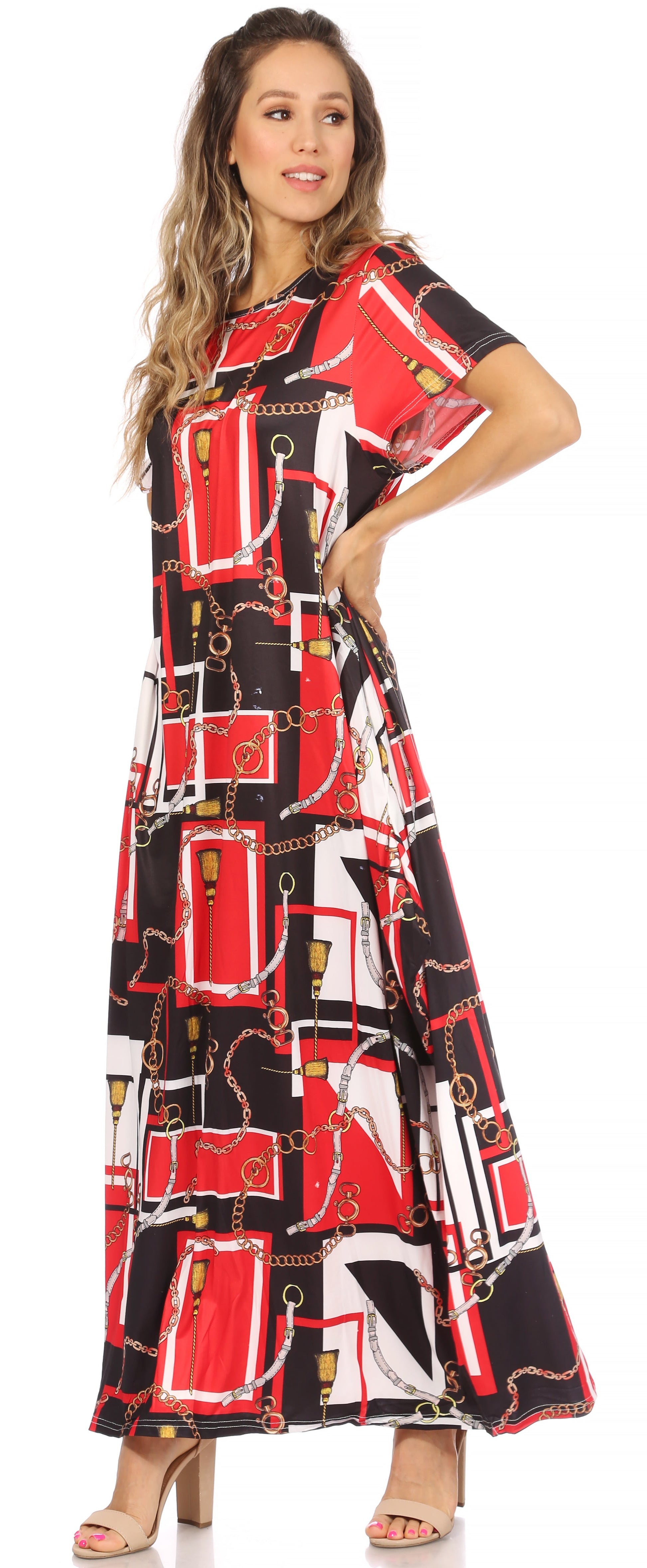 Sakkas Abeni Women's Short Sleeve Casual Print Long Maxi Cover-up Caftan Dress - Concordia Style Boutique