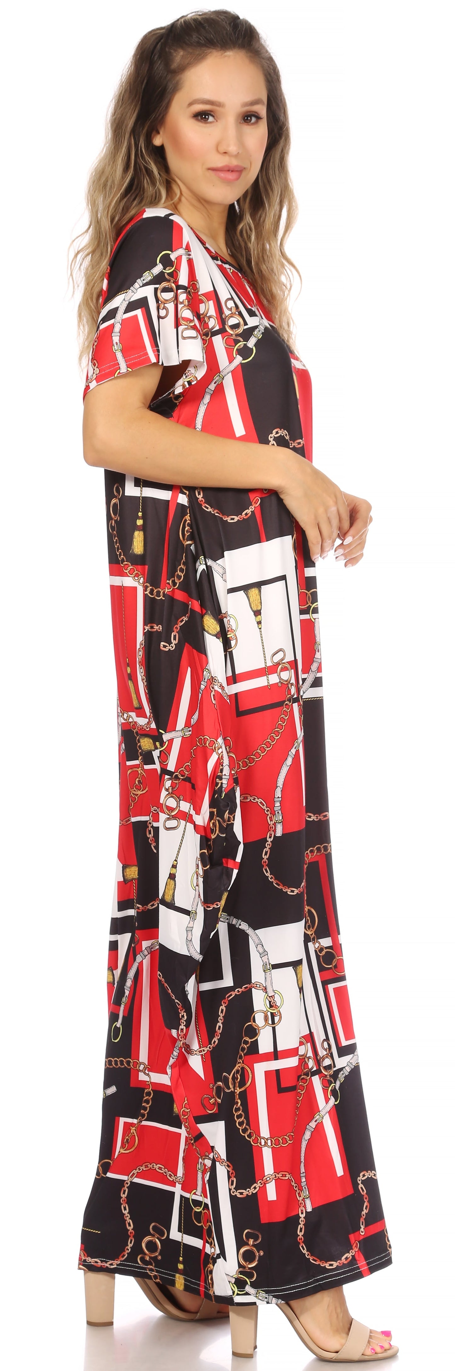 Sakkas Abeni Women's Short Sleeve Casual Print Long Maxi Cover-up Caftan Dress - Concordia Style Boutique