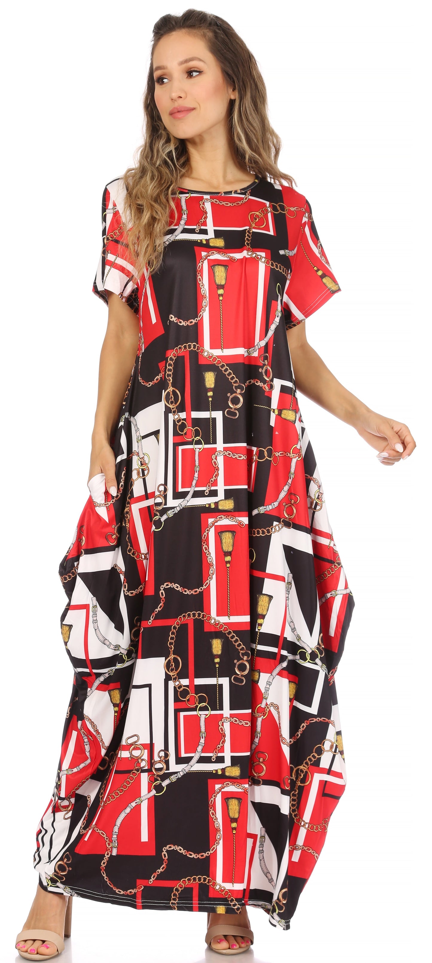 Sakkas Abeni Women's Short Sleeve Casual Print Long Maxi Cover-up Caftan Dress - Concordia Style Boutique