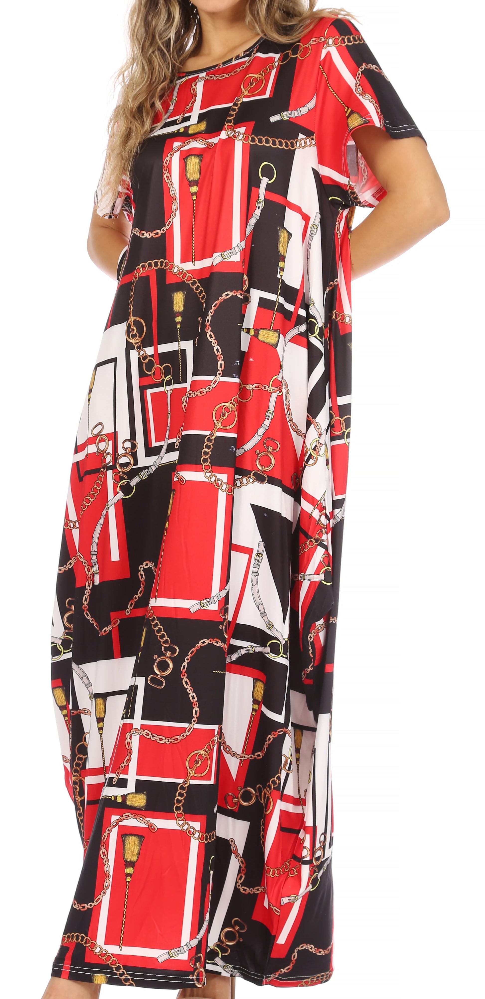 Sakkas Abeni Women's Short Sleeve Casual Print Long Maxi Cover-up Caftan Dress - Concordia Style Boutique