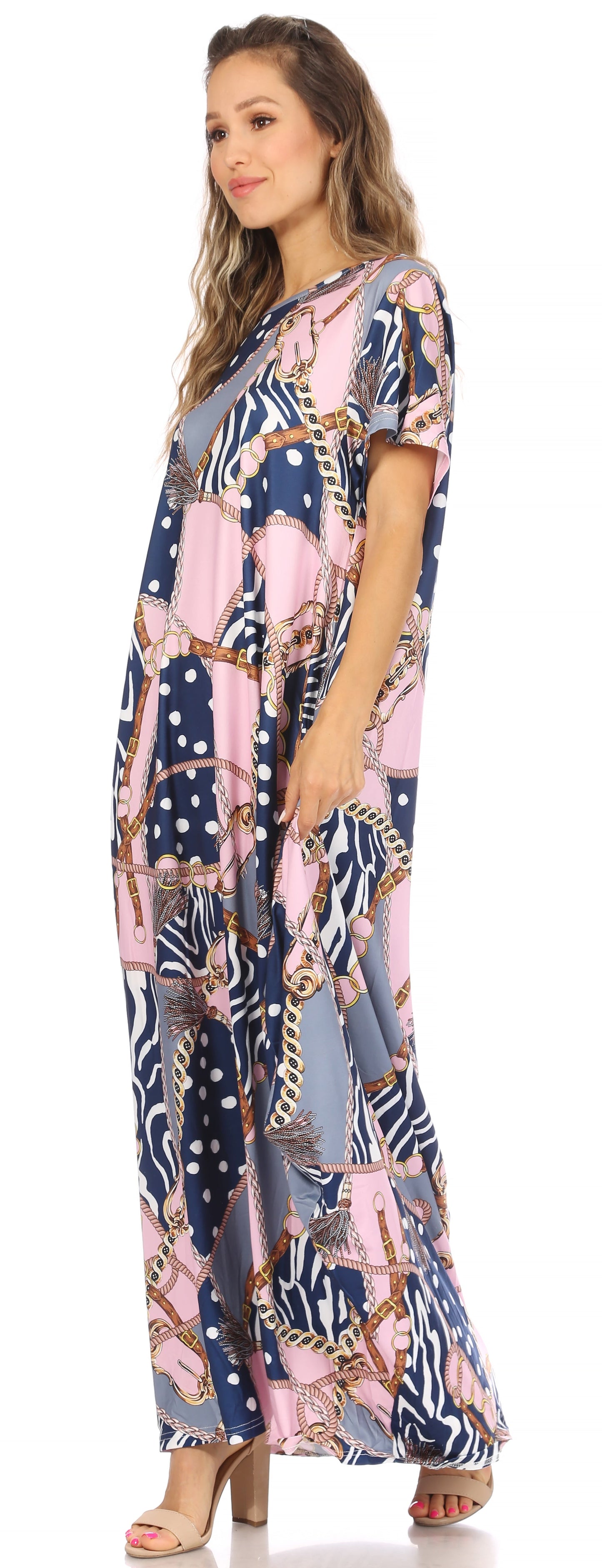 Sakkas Abeni Women's Short Sleeve Casual Print Long Maxi Cover-up Caftan Dress - Concordia Style Boutique