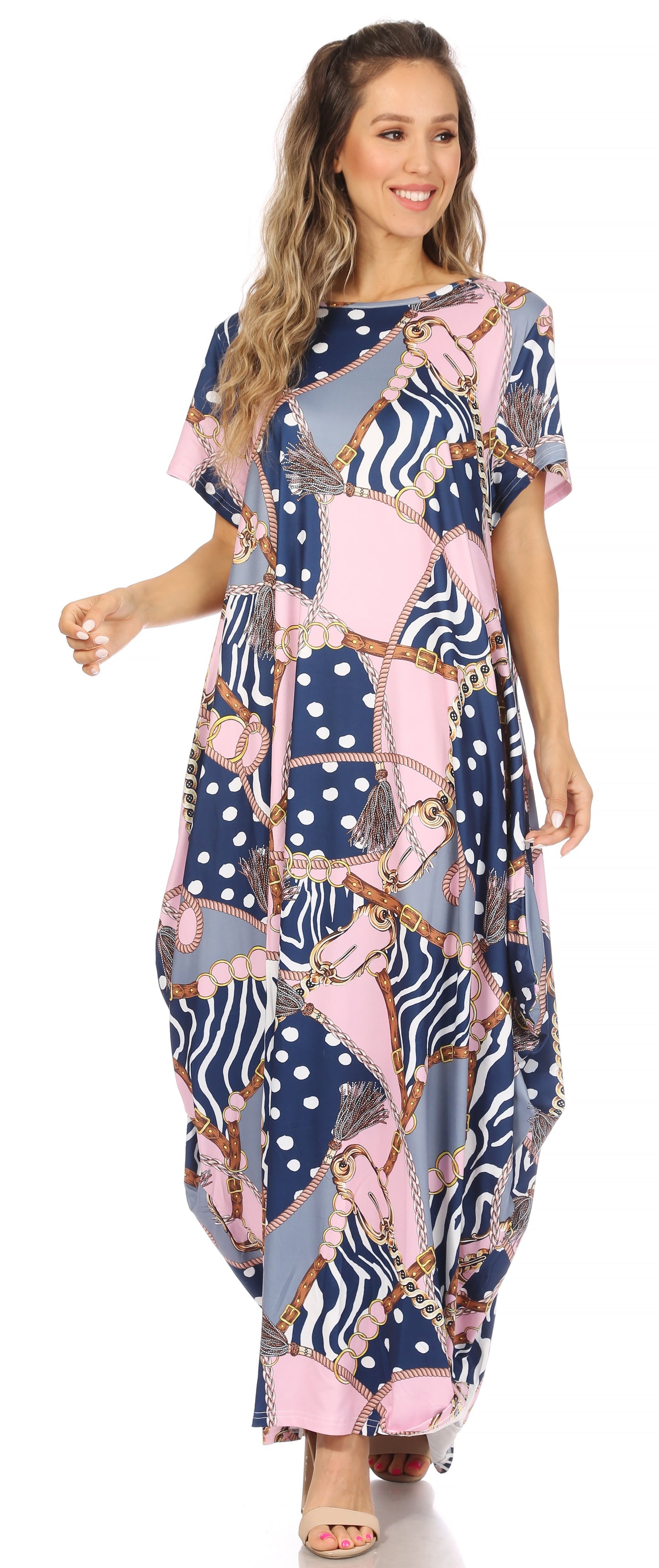 Sakkas Abeni Women's Short Sleeve Casual Print Long Maxi Cover-up Caftan Dress - Concordia Style Boutique