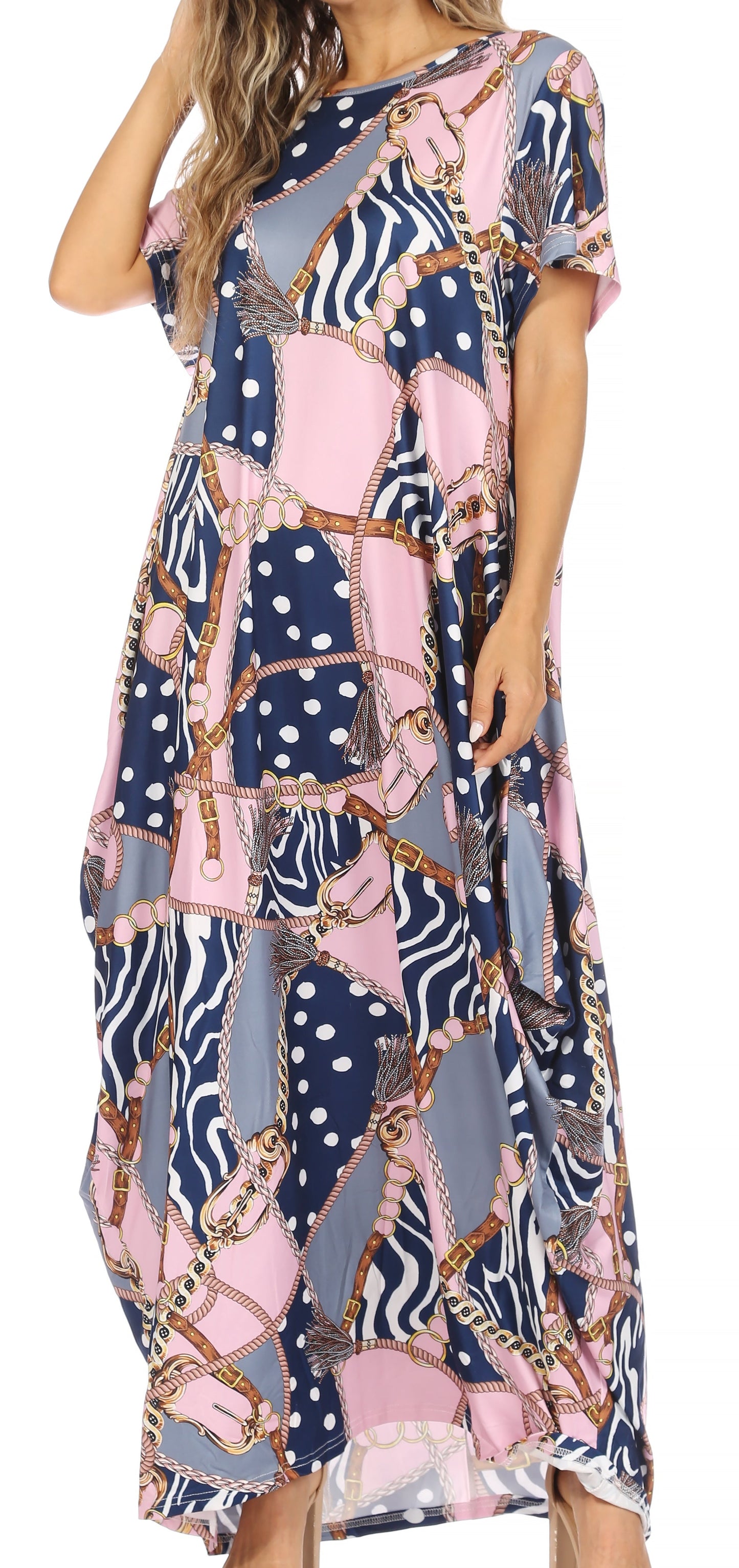 Sakkas Abeni Women's Short Sleeve Casual Print Long Maxi Cover-up Caftan Dress - Concordia Style Boutique
