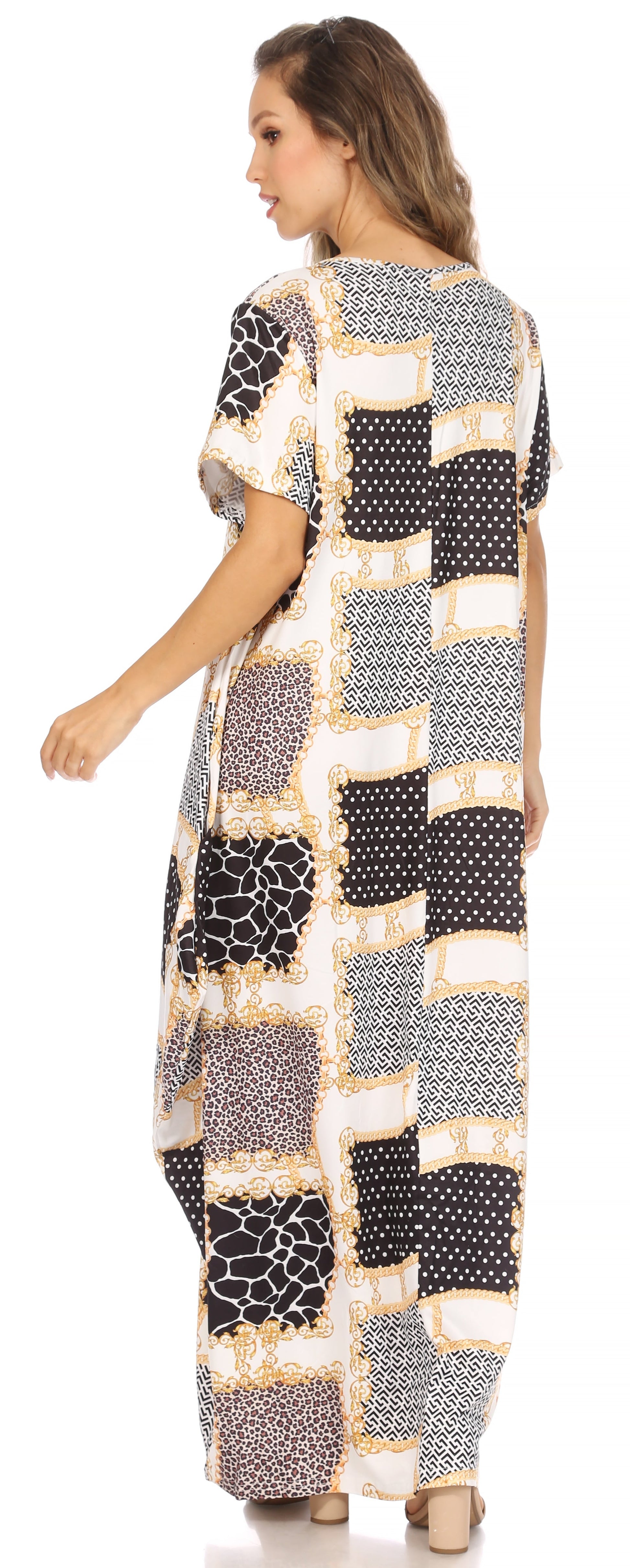 Sakkas Abeni Women's Short Sleeve Casual Print Long Maxi Cover-up Caftan Dress - Concordia Style Boutique
