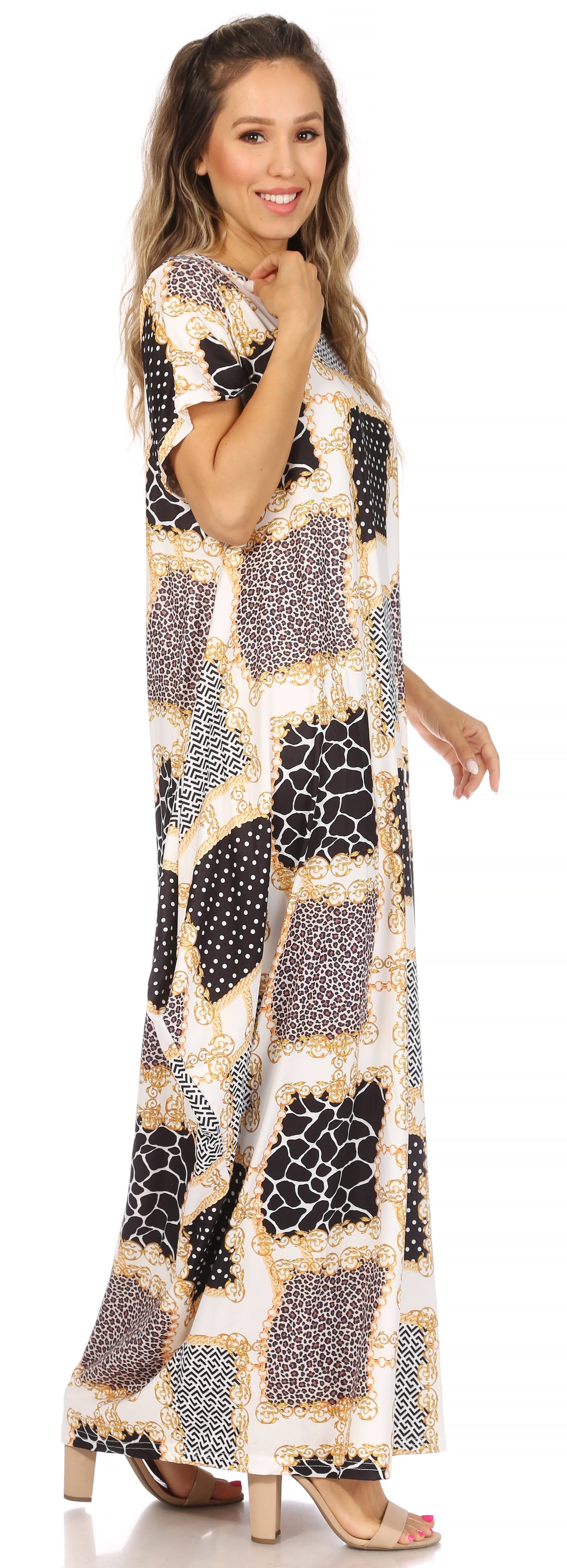 Sakkas Abeni Women's Short Sleeve Casual Print Long Maxi Cover-up Caftan Dress - Concordia Style Boutique
