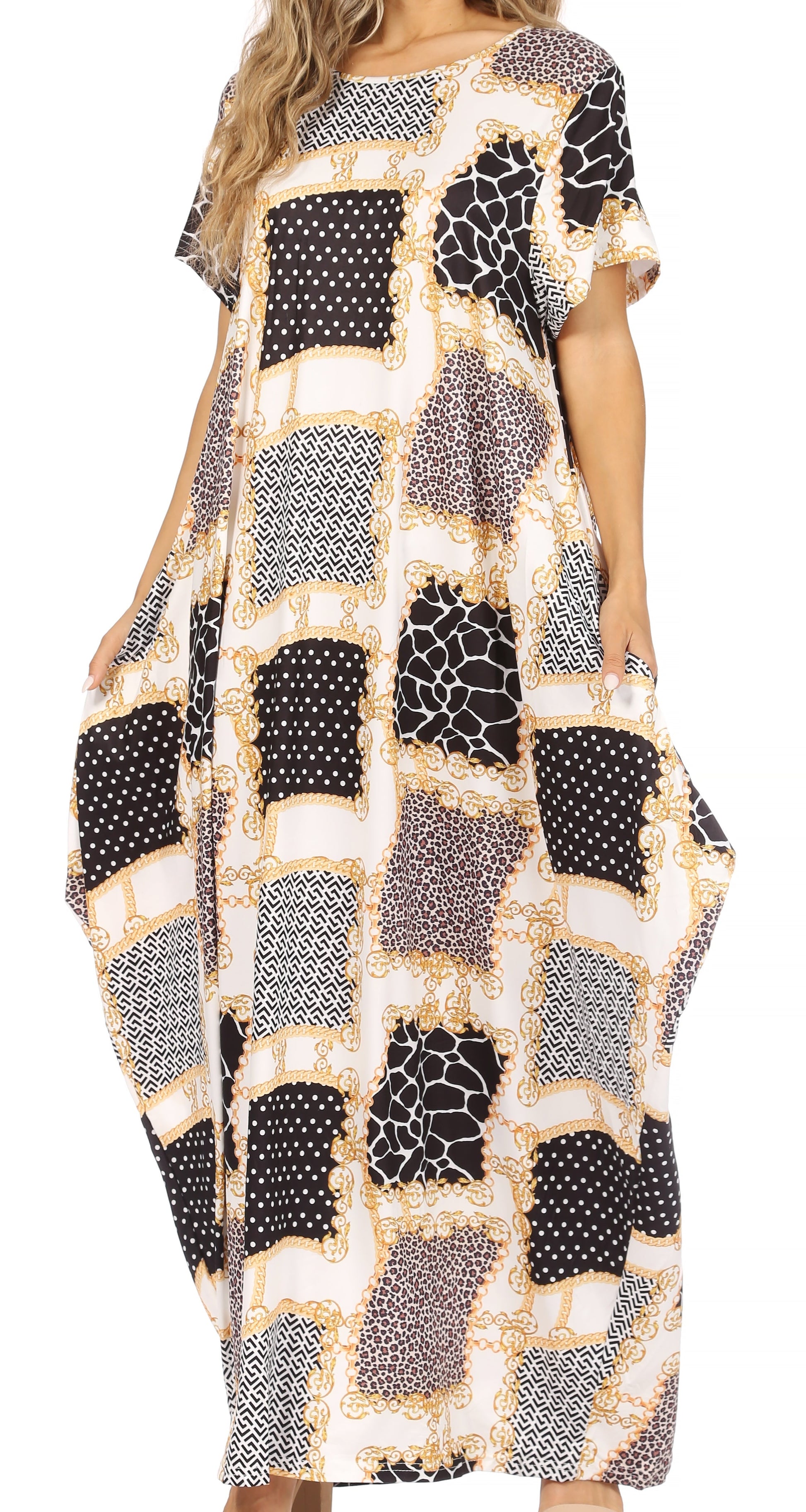 Sakkas Abeni Women's Short Sleeve Casual Print Long Maxi Cover-up Caftan Dress - Concordia Style Boutique