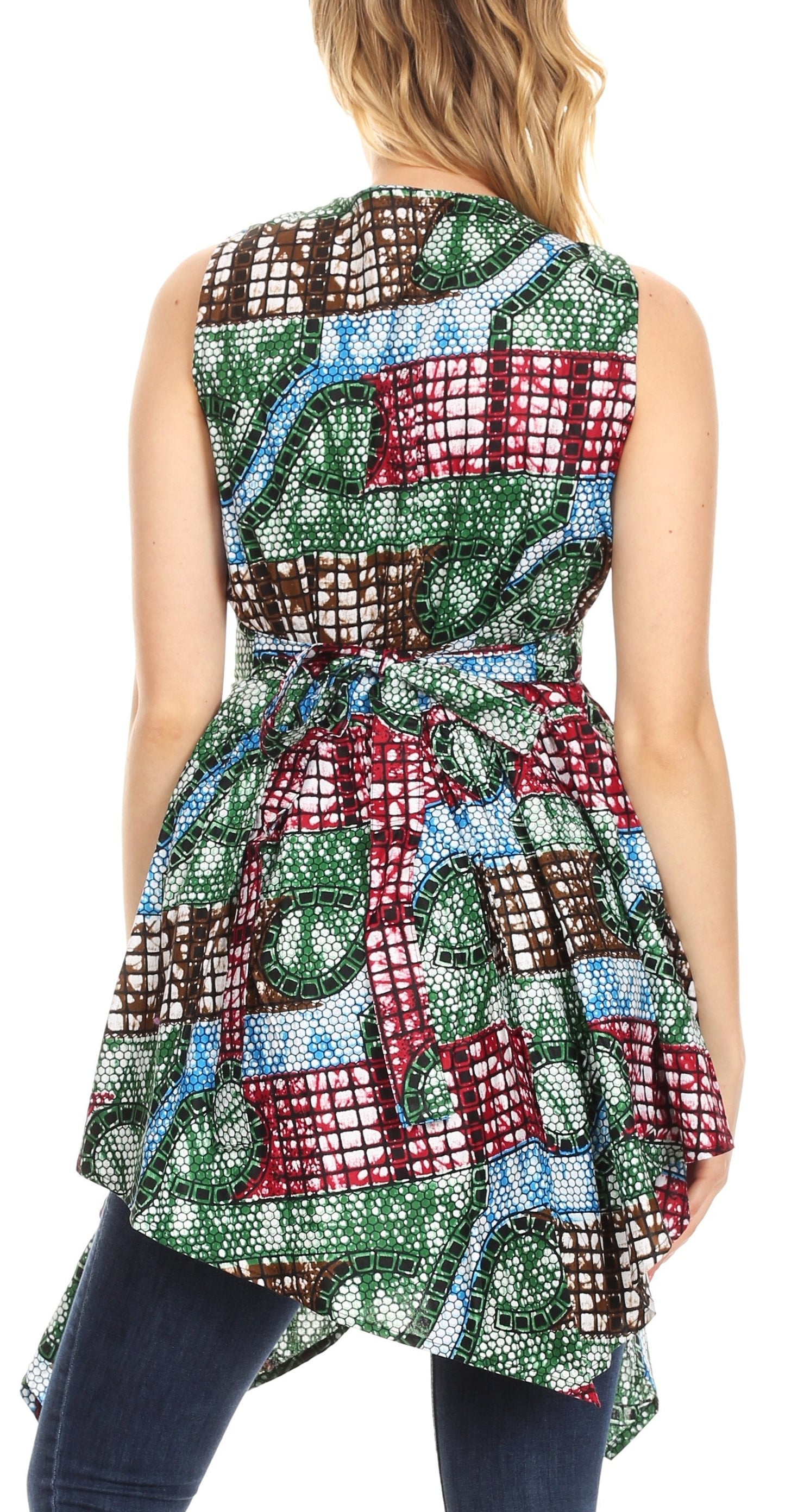 Sakkas Vale Womens African Ankara Sleeveless Short Cocktail Wrap Dress with Pocket - Concordia Style Boutique
