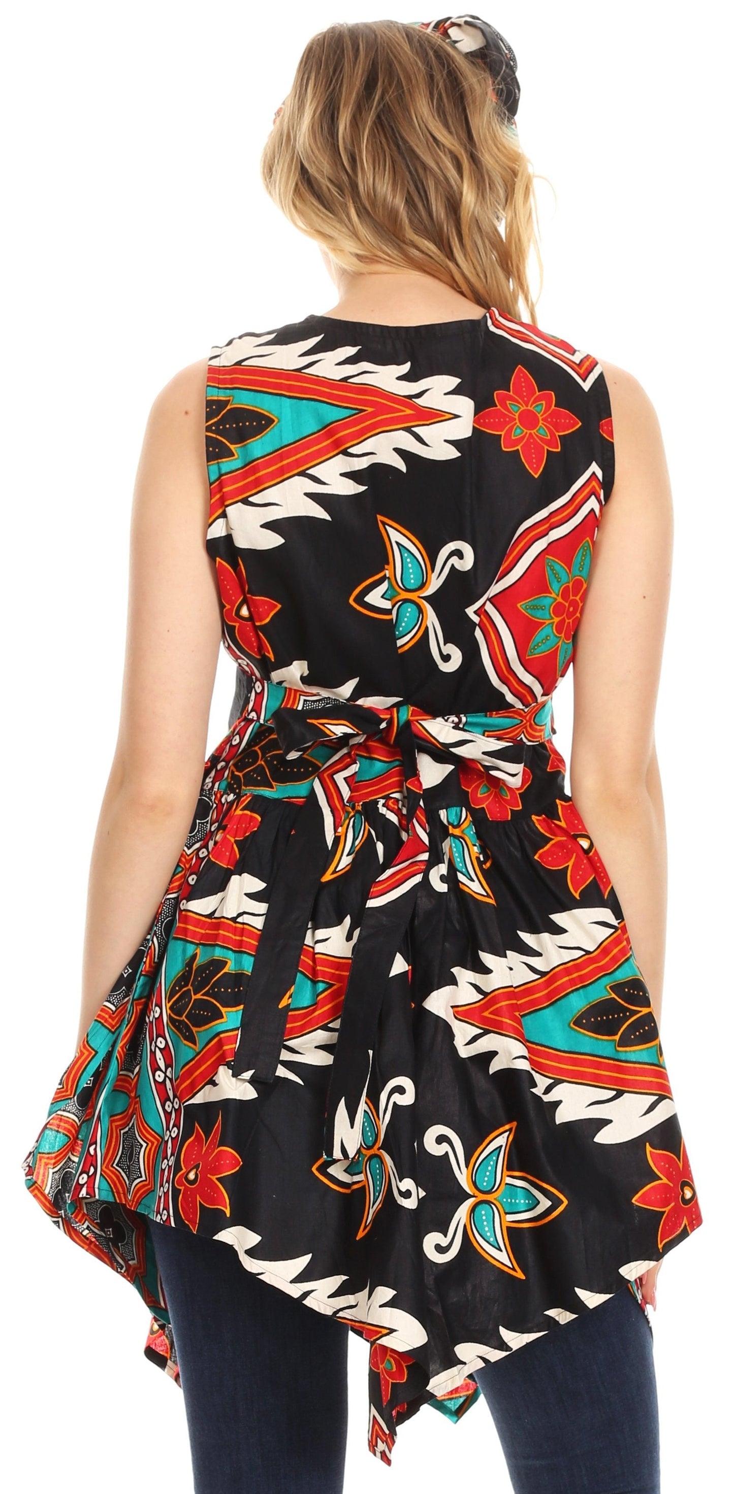 Sakkas Vale Womens African Ankara Sleeveless Short Cocktail Wrap Dress with Pocket - Concordia Style Boutique
