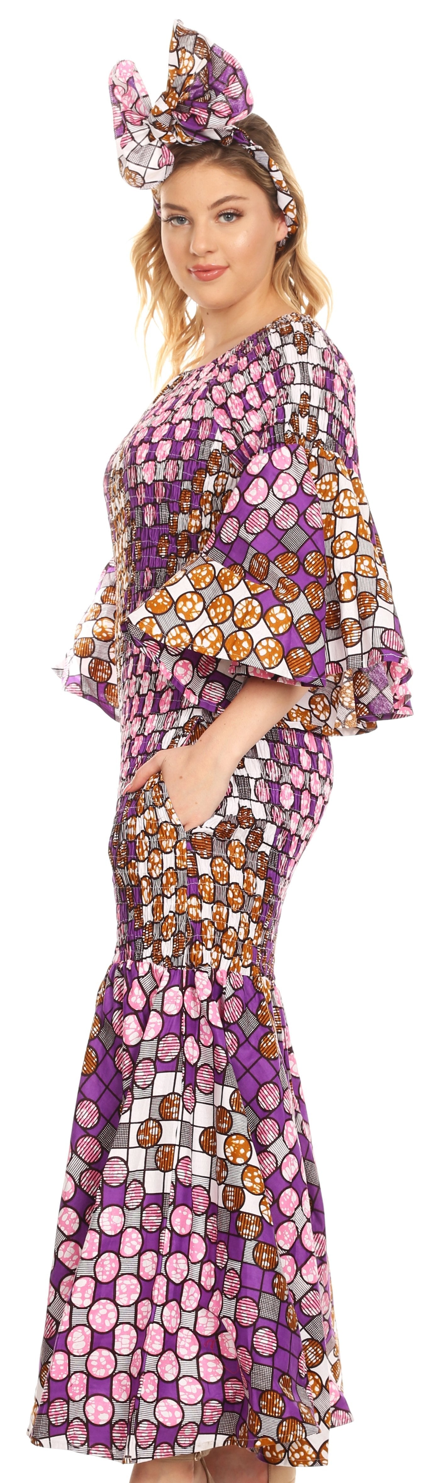 Sakkas Zarah Women's African Ankara Body-con Off shoulder Mermaid Pocket Dress - Concordia Style Boutique