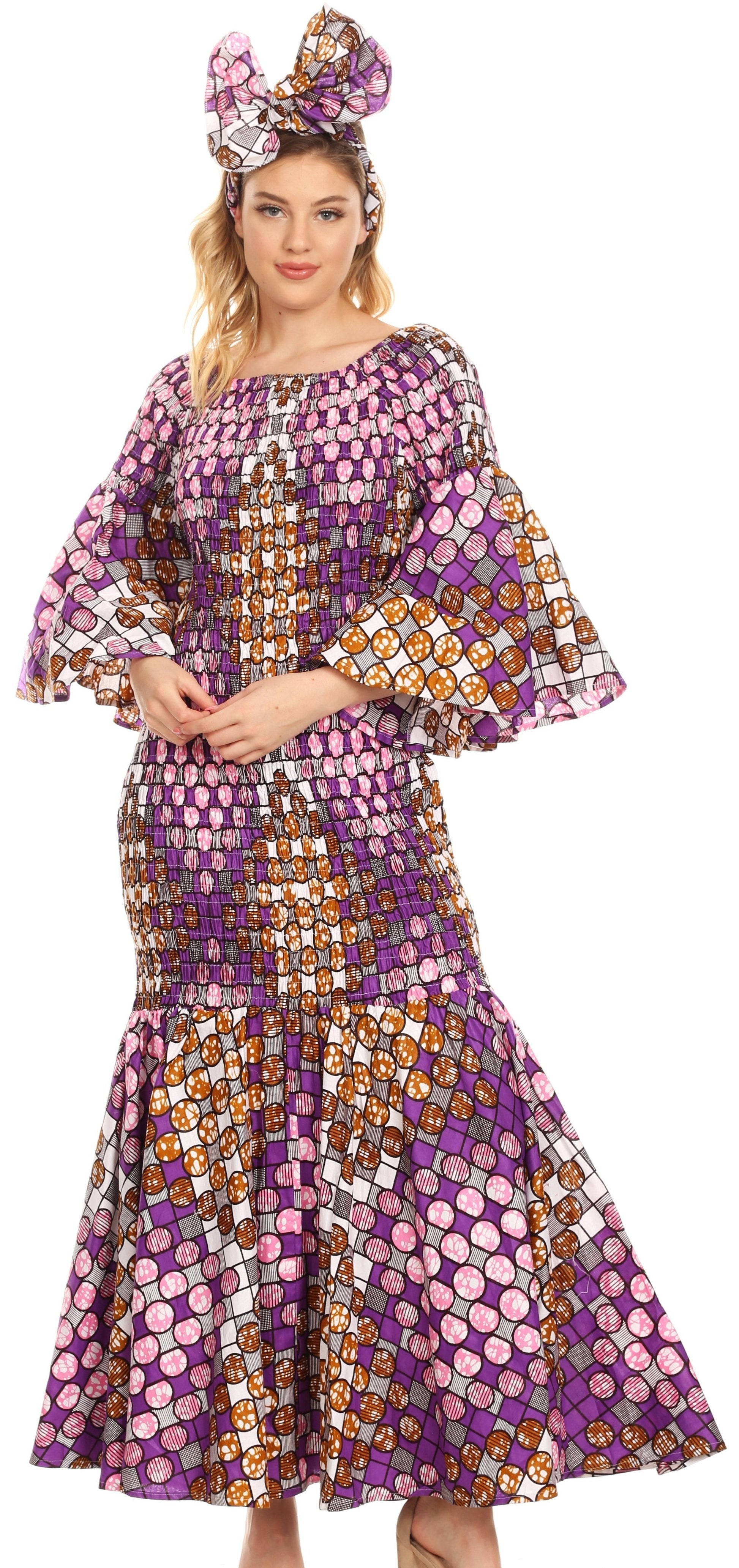 Sakkas Zarah Women's African Ankara Body-con Off shoulder Mermaid Pocket Dress - Concordia Style Boutique
