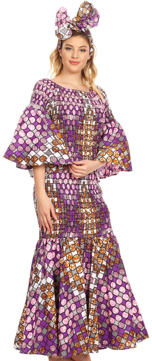 Sakkas Zarah Women's African Ankara Body-con Off shoulder Mermaid Pocket Dress - Concordia Style Boutique
