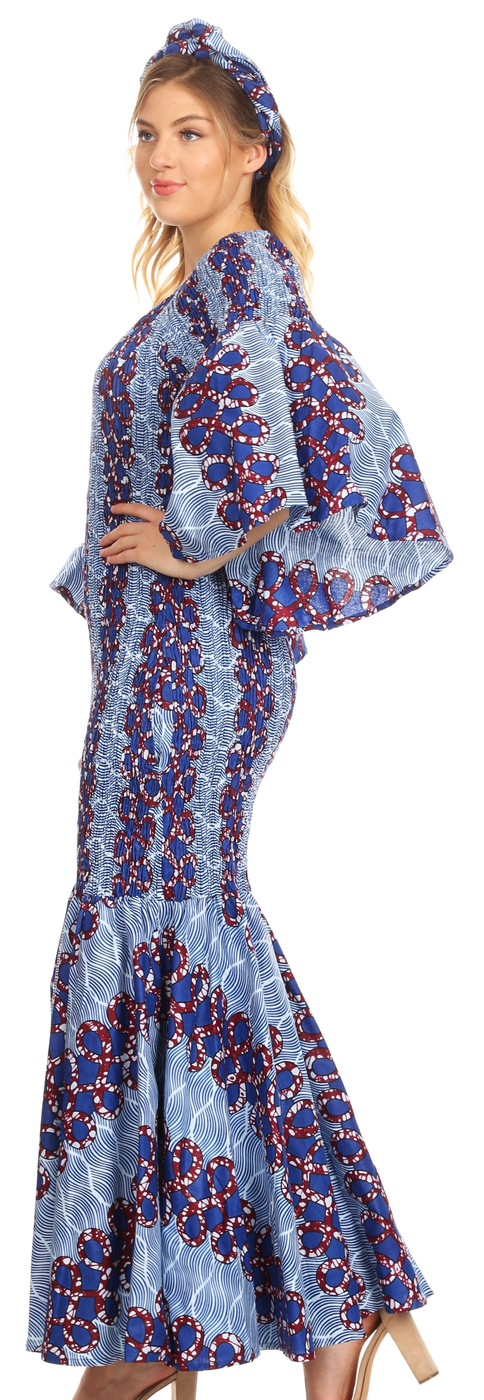 Sakkas Zarah Women's African Ankara Body-con Off shoulder Mermaid Pocket Dress - Concordia Style Boutique