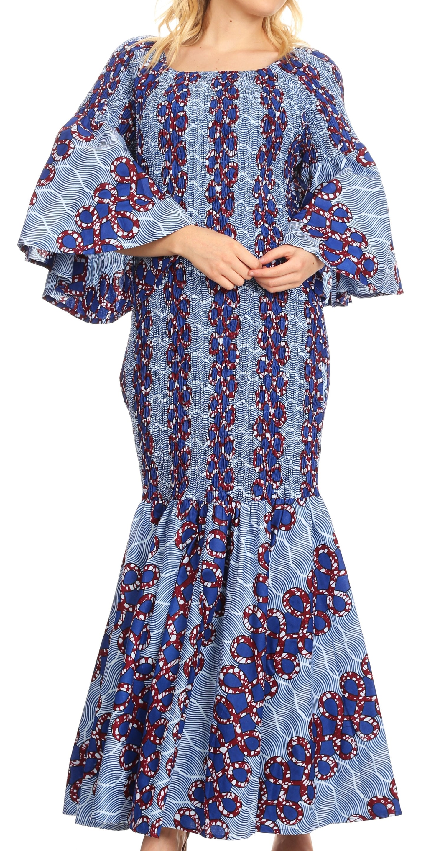 Sakkas Zarah Women's African Ankara Body-con Off shoulder Mermaid Pocket Dress - Concordia Style Boutique