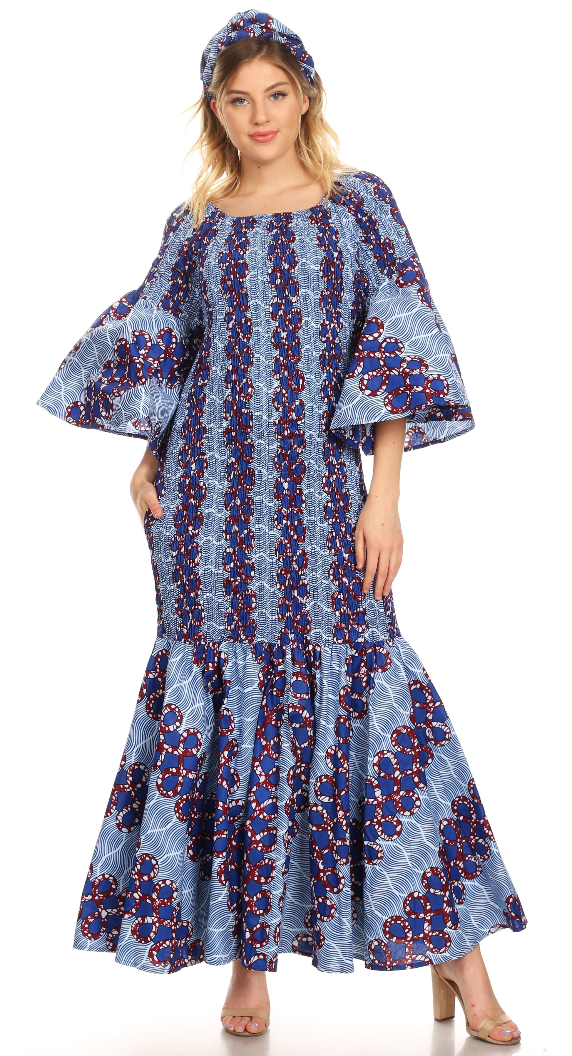 Sakkas Zarah Women's African Ankara Body-con Off shoulder Mermaid Pocket Dress - Concordia Style Boutique
