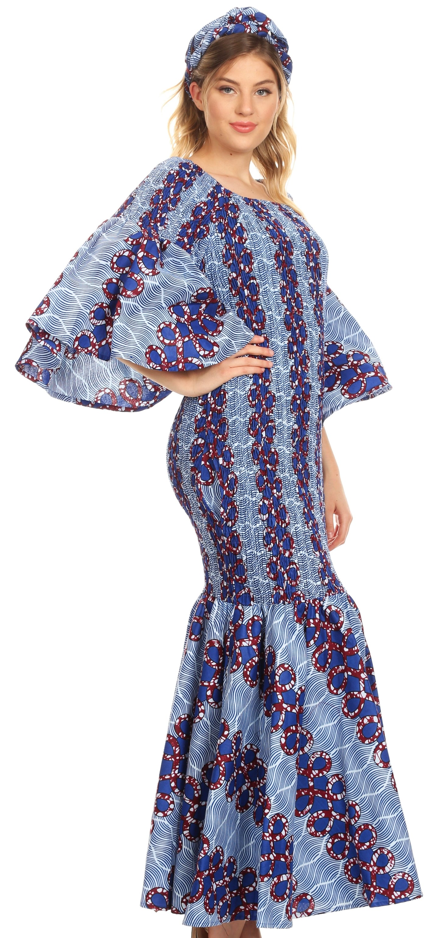 Sakkas Zarah Women's African Ankara Body-con Off shoulder Mermaid Pocket Dress - Concordia Style Boutique